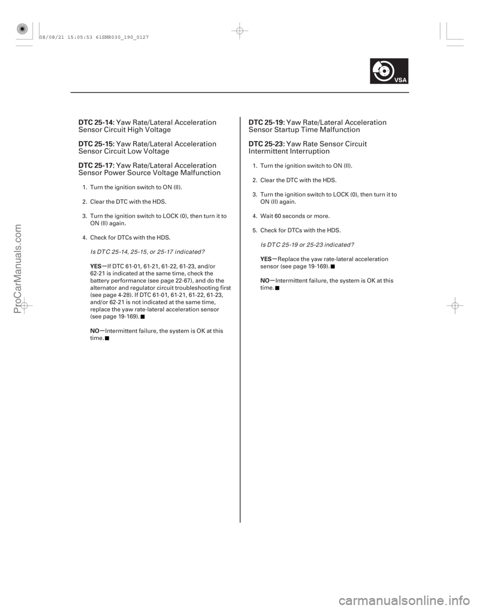 ACURA CSX 2006 Service Repair Manual (#
)
(#
)
µ
µ µ
µ
DTC 25-14:
DTC 25-15:
DTC 25-17: DTC 25-19:
DTC 25-23:
YES
NO YES
NO
19-12719-127
Y ACURA CSX 2006 Service Repair Manual (#
)
(#
)
µ
µ µ
µ
DTC 25-14:
DTC 25-15:
DTC 25-17: DTC 25-19:
DTC 25-23:
YES
NO YES
NO
19-12719-127
Y