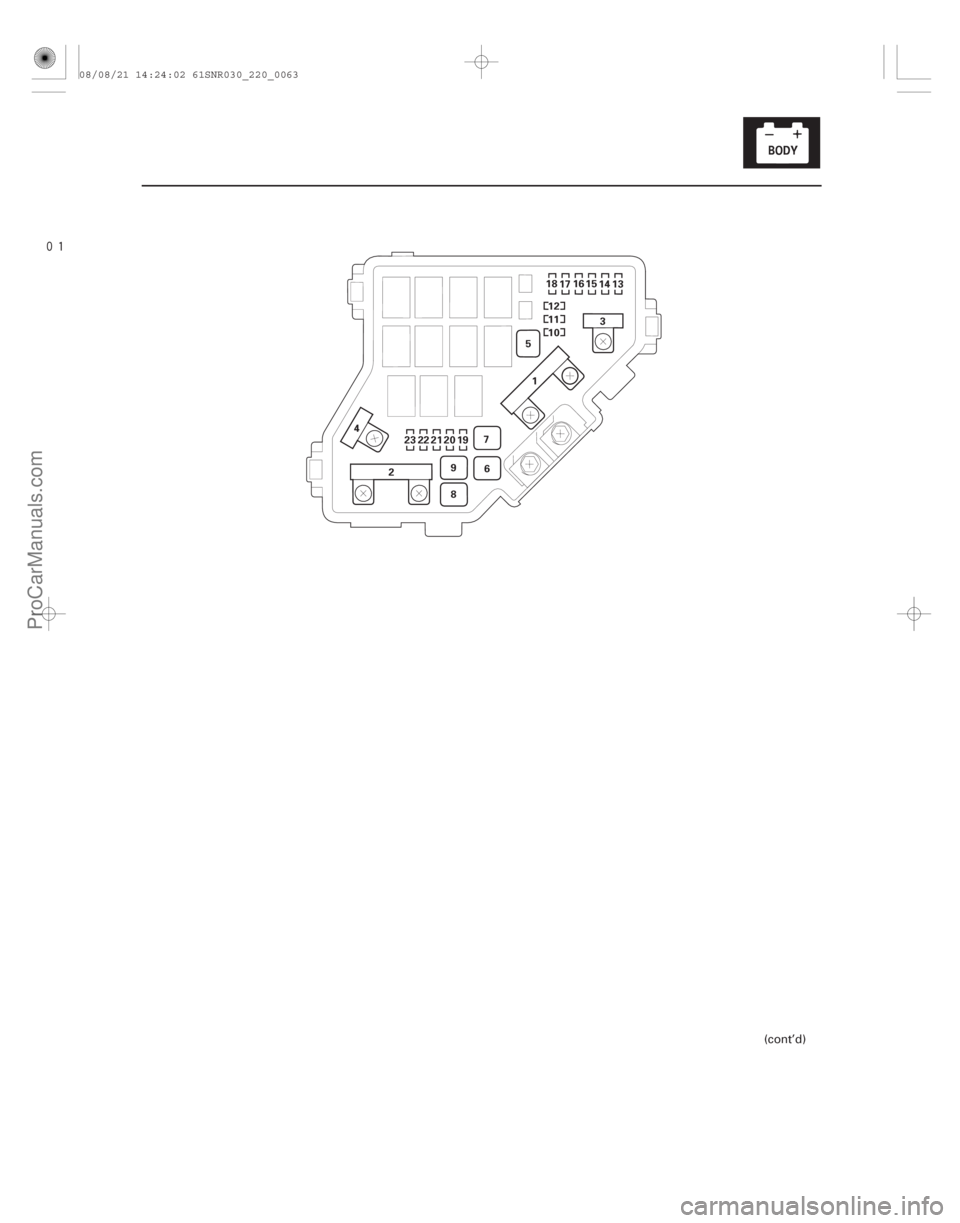 ACURA CSX 2006  Service Repair Manual 
22-61
23
4 5
1 16
17
19 18
1112 14 13
15
10
6
7
8
9
202122
23
(cont’d)
08/08/21 14:24:02 61SNR030_220_0063
ProCarManuals.com
DYNOMITE  -2009-  