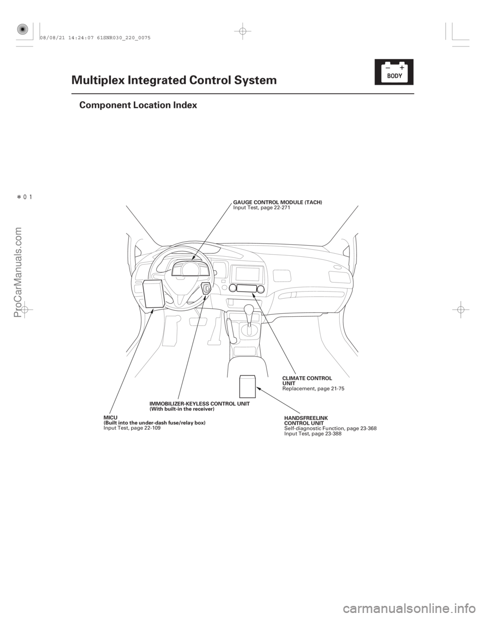ACURA CSX 2006  Service Repair Manual Î
(#)

22-73
Multiplex Integrated Control System
Component Location Index
GAUGE CONTROL MODULE (TACH)
IMMOBILIZER-KEYLESS CONTROL UNIT
(With built-in