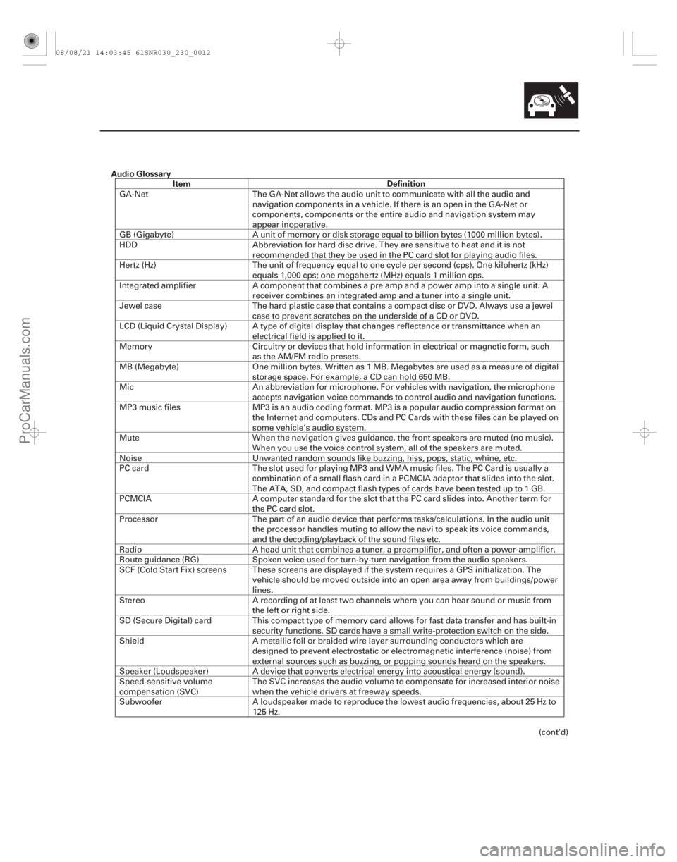 ACURA CSX 2006 Service Repair Manual Audio GlossaryItem Definition
23-9
GA-Net The GA-Net allows the audio unit to communicate with all the audio and
navigation components in a vehicle. If there is an open in the GA-Net or
components, co ACURA CSX 2006 Service Repair Manual Audio GlossaryItem Definition
23-9
GA-Net The GA-Net allows the audio unit to communicate with all the audio and
navigation components in a vehicle. If there is an open in the GA-Net or
components, co