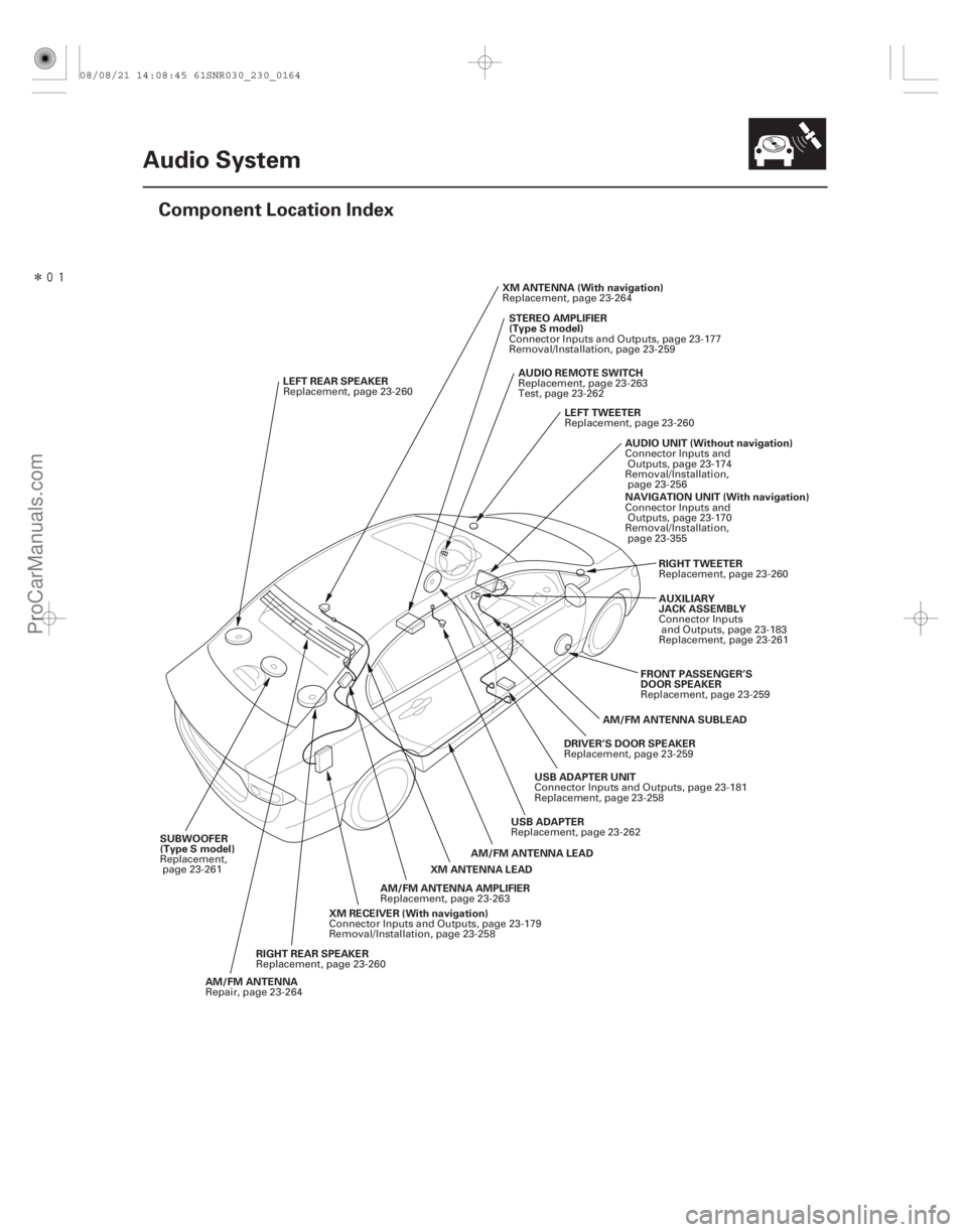 ACURA CSX 2006 Service Repair Manual Î
(#
)
23-161
Audio System
Component Location Index
RIGHT TWEETER
AUXILIARY
JACK ASSEMBLY
AUDIO UNIT (Without navigation)
LEFT TWEETER
AUDIO REMOTE S ACURA CSX 2006 Service Repair Manual Î
(#
)
23-161
Audio System
Component Location Index
RIGHT TWEETER
AUXILIARY
JACK ASSEMBLY
AUDIO UNIT (Without navigation)
LEFT TWEETER
AUDIO REMOTE S