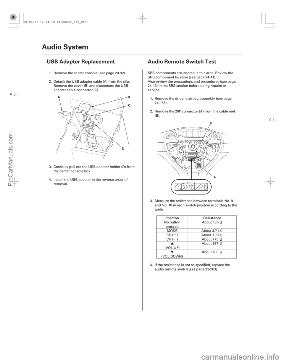 ACURA CSX 2006 Service Repair Manual Î
(#
)
´
µ
Û
Ý
(#
)
Position Resistance
23-26223-262Audio System
USB Adapter Replacement
A ACURA CSX 2006 Service Repair Manual Î
(#
)
´
µ
Û
Ý
(#
)
Position Resistance
23-26223-262Audio System
USB Adapter Replacement
A