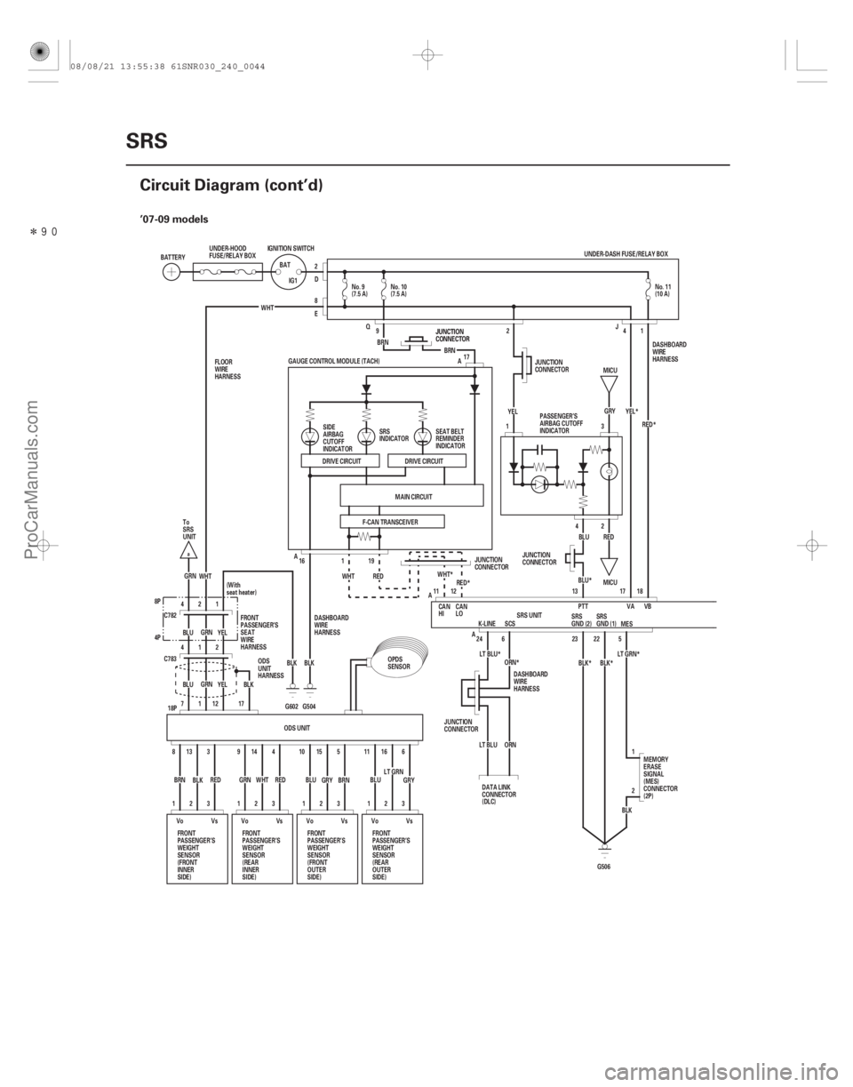 ACURA CSX 2006 Service Repair Manual Î
(#
)
’07-09 models
24-44SRS
Circuit Diagram (cont’d)
GRN
BLU YEL
124 Q
E
G504
G602
BLK
LT GRN*
BLK*
BLK*
ORN*
LT BLU*
WHT*
RED* BLU*RED*
YEL*
2 ACURA CSX 2006 Service Repair Manual Î
(#
)
’07-09 models
24-44SRS
Circuit Diagram (cont’d)
GRN
BLU YEL
124 Q
E
G504
G602
BLK
LT GRN*
BLK*
BLK*
ORN*
LT BLU*
WHT*
RED* BLU*RED*
YEL*
2