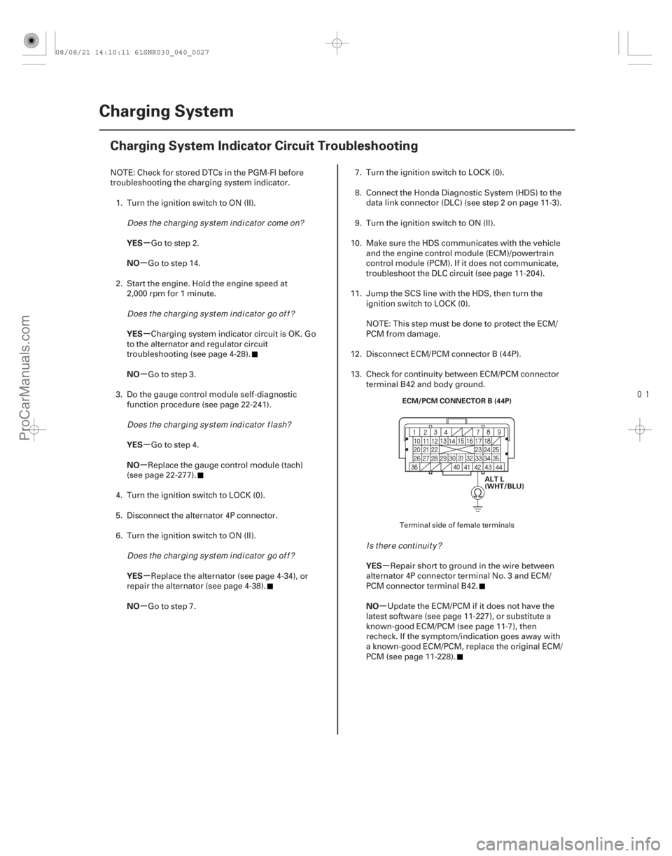 ACURA CSX 2006 Service Repair Manual
(#
)
µ
µ
µ
µ
µ
µ
µ
µ µ
µ
YES
NO
YES
NO
YES
NO
YES
NO
YES
NO
4-26Charging System
Charging System Indicator Circuit Troubleshooting ACURA CSX 2006 Service Repair Manual
(#
)
µ
µ
µ
µ
µ
µ
µ
µ µ
µ
YES
NO
YES
NO
YES
NO
YES
NO
YES
NO
4-26Charging System
Charging System Indicator Circuit Troubleshooting