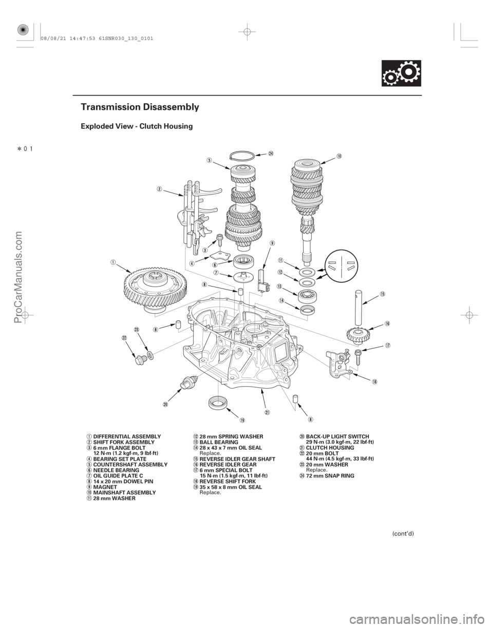 ACURA CSX 2006  Service Repair Manual Î
(#

!)
Exploded View - Clutch Housing
13-99
Transmission Disassembly
MAINSHAFT ASSEMBLY COUNTERSHAFT ASSEMBLY REVERSE IDLER GEAR BALL BEARING
REVERSE