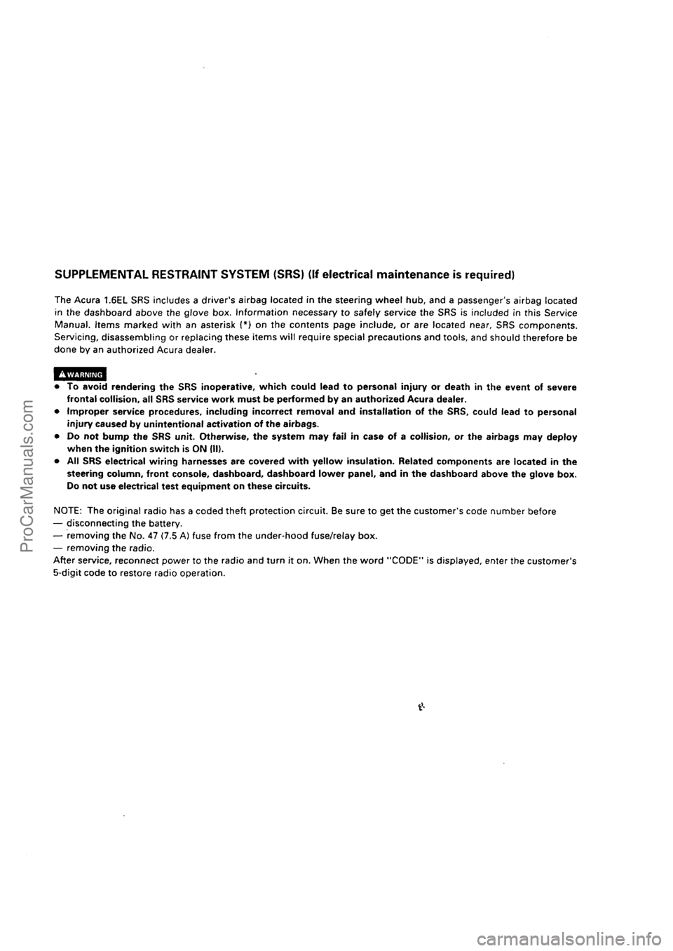ACURA EL 1997  Service Repair Manual ProCarManuals.com 