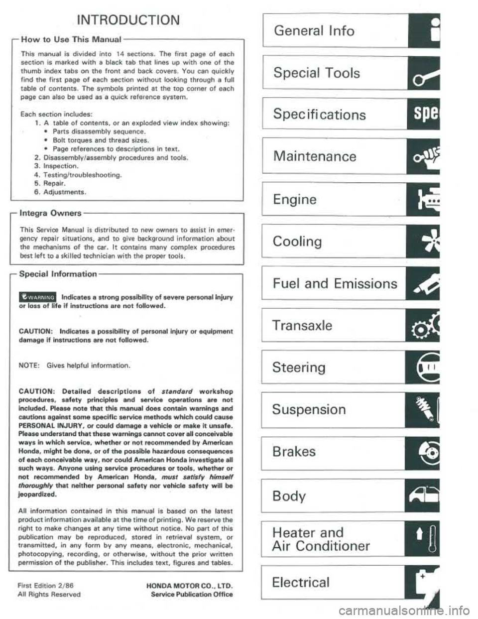 ACURA INTEGRA 1986  Service Repair Manual 