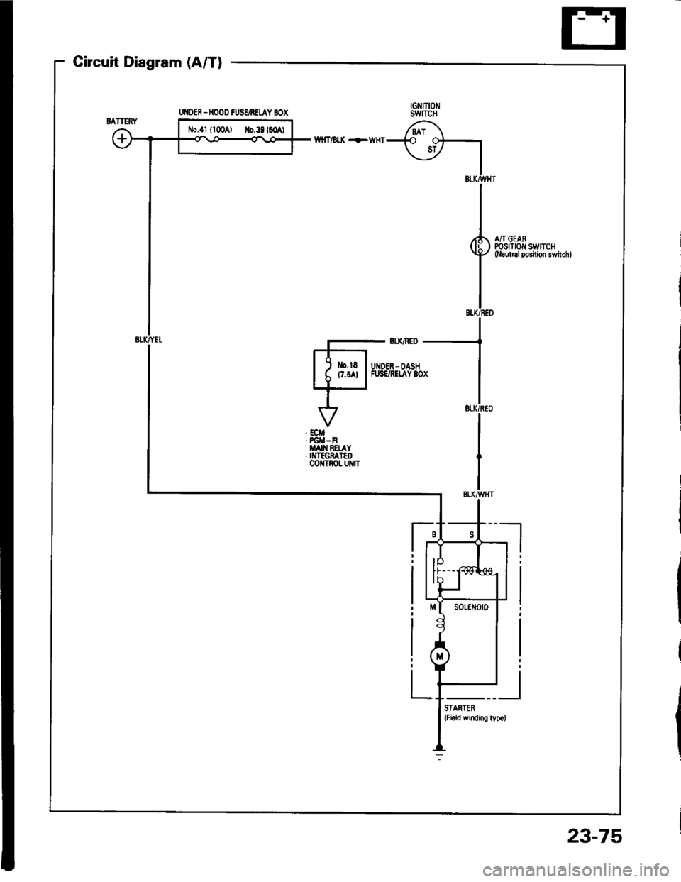 ACURA INTEGRA 1994  Service Repair Manual Circuit Diagram (A/T)
G?{raoswncH
6i\-{€ o+
\_v I
IBl-torvHT
II
I,(h A/I GEAR
g, ffi.:11?[:#ir11,",,
I
IBI.K/BED
UI{DER -HOOD FUSE/NEUY BOX
N,0.41 {l00Al Io.39160 t 