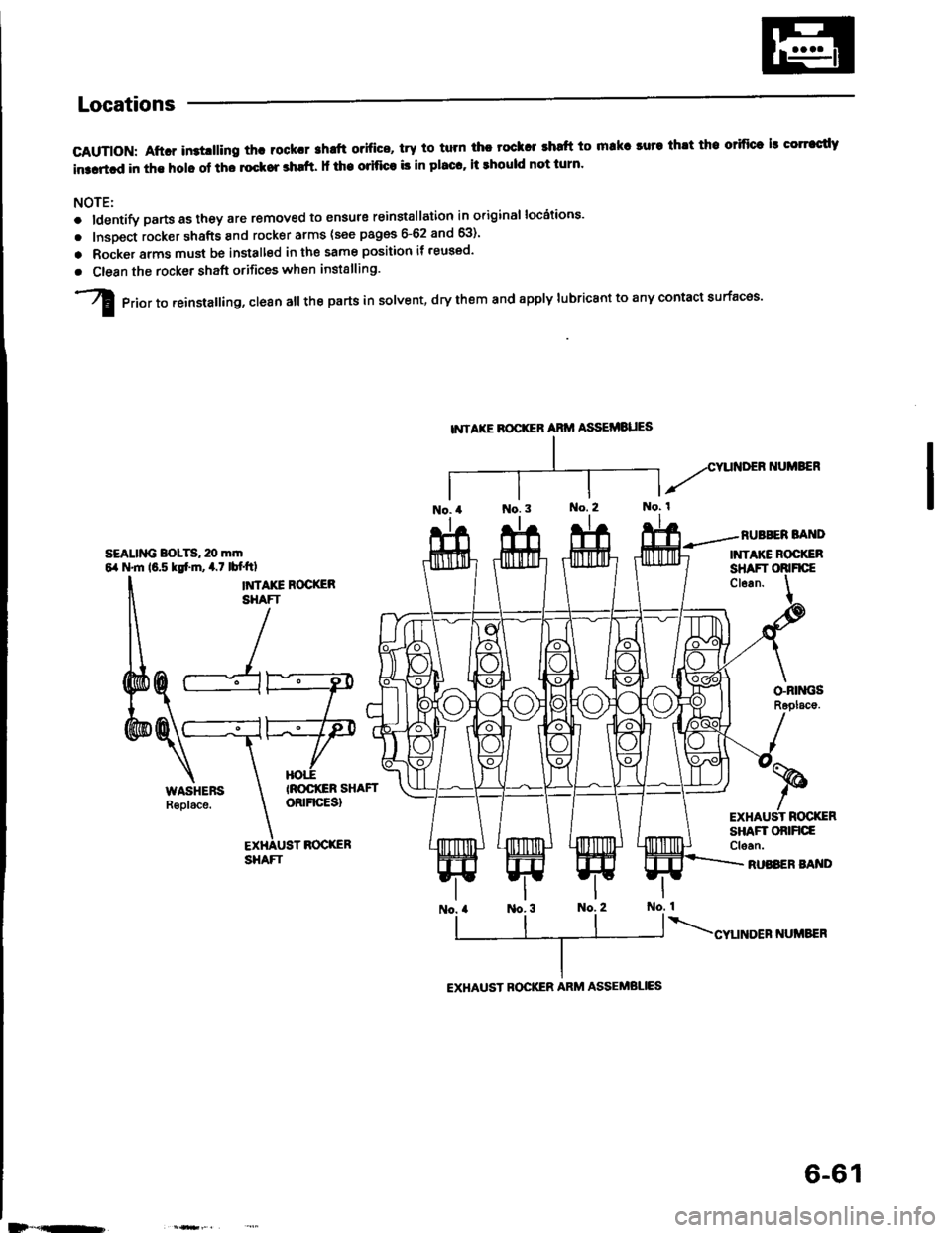 ACURA INTEGRA 1994  Service Repair Manual Locations
GAUTION: Aftcr in3tlllino th! roCk.r shrft o.ifice, trY to tum ihc tock r .hatt to makr luta thlt tho orifice ls corrccdY
in3artcd in the holc of tho lockor shrft. It the oritice b in placc