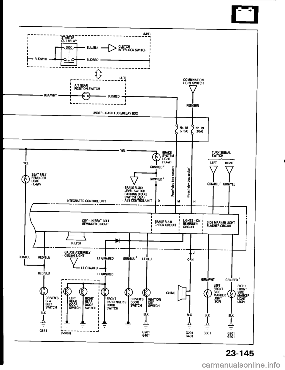 ACURA INTEGRA 1994  Service Repair Manual Br-u/Brx + fr,rTrtl.* r*r.,
/\JL
r--------Y----__tfl
I moani PosrIoN swtTcH
t,x*rt €- BLK/RE9 -tv-----J
UND€R - OASH FUSE/REI-AY 8OX
ERAKESYSTEMI.IGHTll.4wl
3
a
Et.?
SEAT 8EI-TREMIi/OERLIGHTt1.4Wl