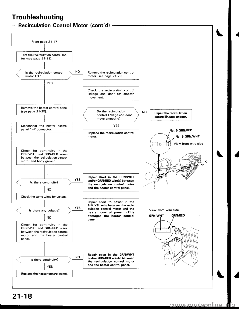 ACURA INTEGRA 1998 Service Repair Manual Troubleshooting
Recirculation Control Motor (contdl
\
From page 21-17
Remove the recirculation controlmotor (see page 21 291.
Check the recirculation controllinkage and door for smooth
Remove the hea ACURA INTEGRA 1998 Service Repair Manual Troubleshooting
Recirculation Control Motor (contdl
\
From page 21-17
Remove the recirculation controlmotor (see page 21 291.
Check the recirculation controllinkage and door for smooth
Remove the hea