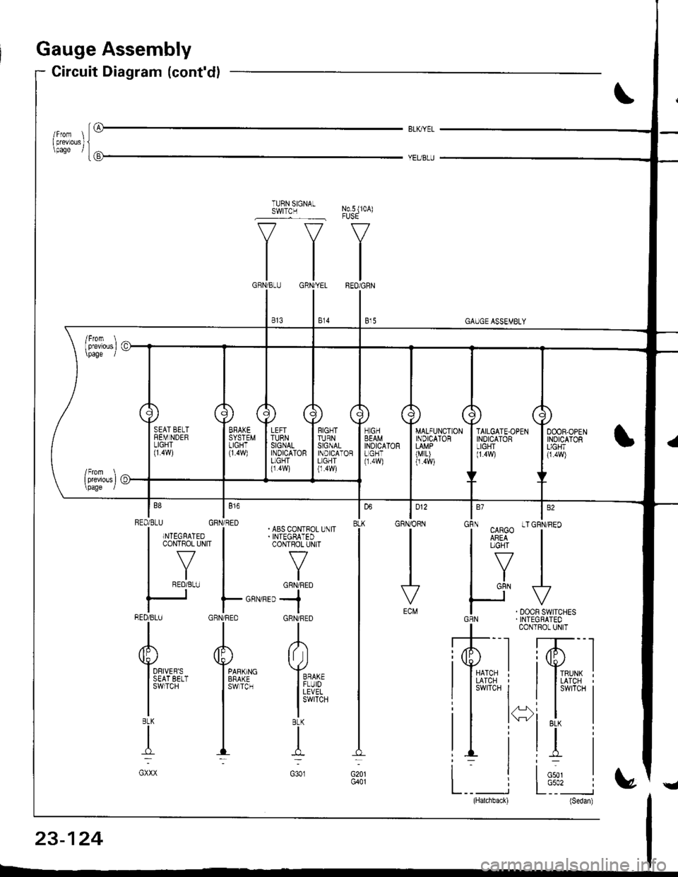 ACURA INTEGRA 1998  Service Repair Manual auge Assembly
Circuit Diagram (contdl
iG
BLK,IYEL
No.5 (10A)
V
IREO/GRN
I e,s
TURN SIGNALSWITCN
v--=v
tltl
tlGBN/BLIJ GRN,YEL
lltl
I es I s,o
"i.uv"T""
H^,J.**.GBN . INTEGRATEO
I coNrRor uNrT
,T--
