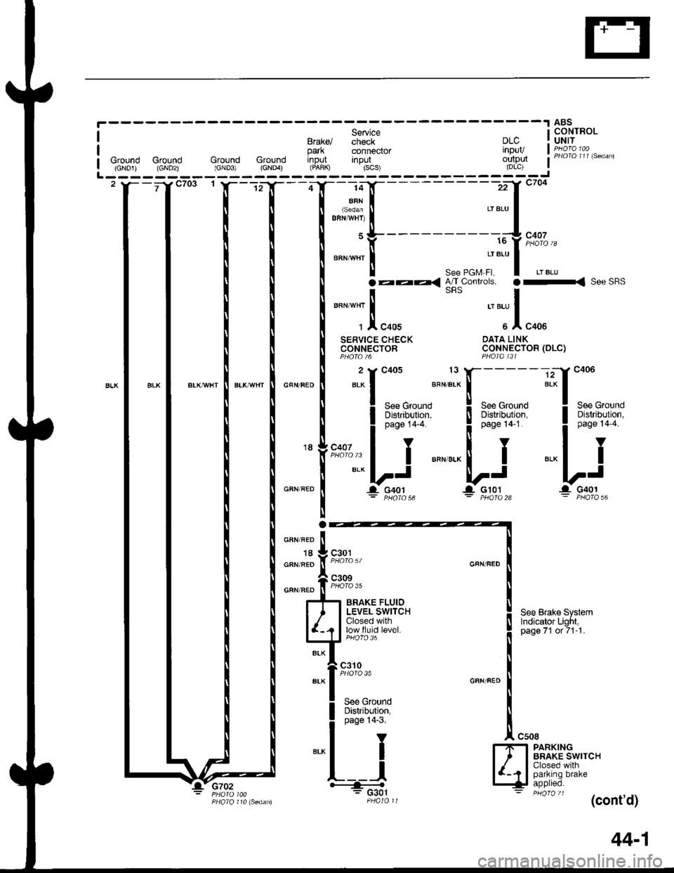 ACURA INTEGRA 1998  Service Repair Manual ________r 49sI Service I CONTROLBtaxel check DLC : UNIT
r?.:y" t F73il3"11,".o^,park connector inPUVGround Ground Ground Ground input inout outp$(GNo1) {GND2} (GND3) (cNo4) (FAfiK) {scs) (DLc)| (cNo1)