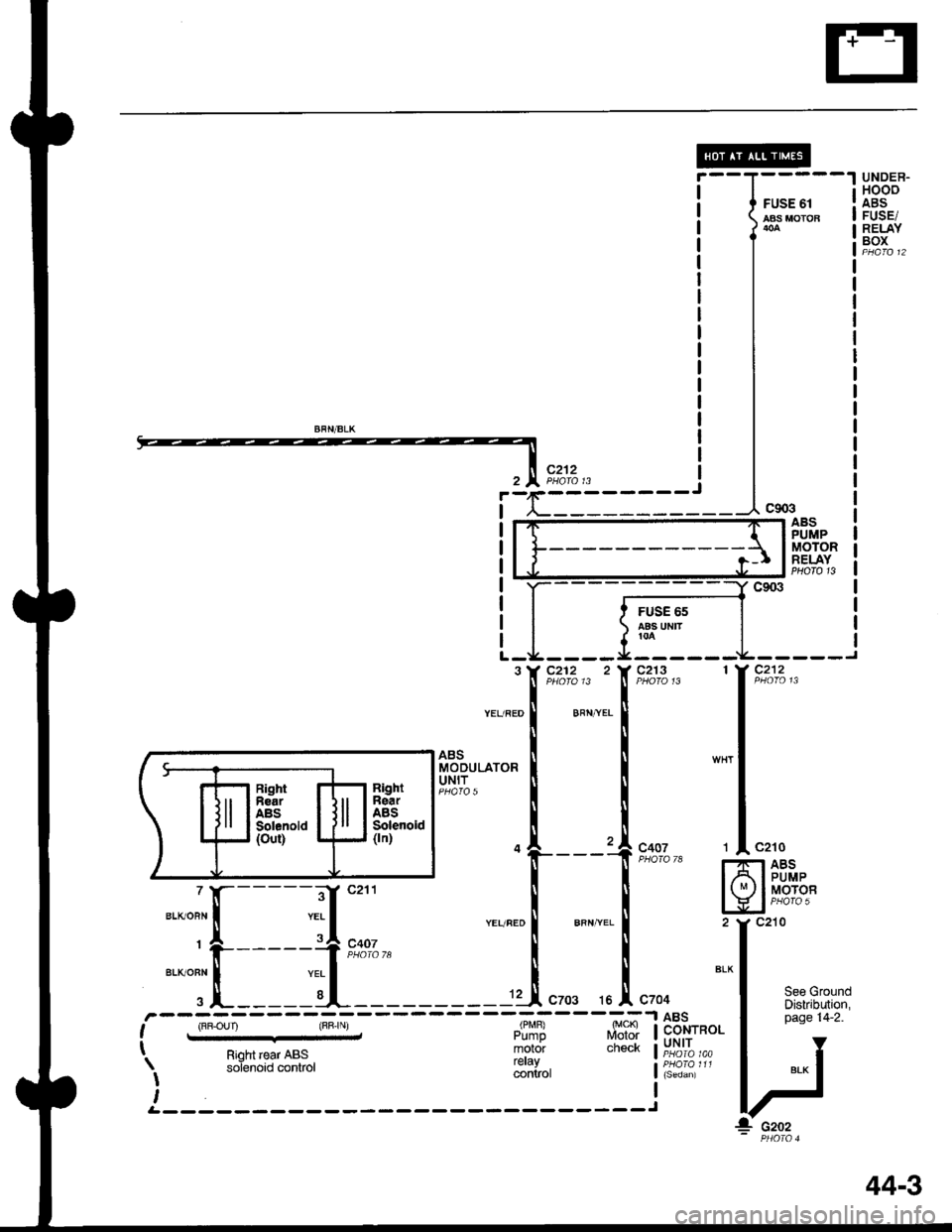 ACURA INTEGRA 1998  Service Repair Manual UNDEB.HOOOABSFUSE/RELAYBOX
FUSE 61AAS MOTOB
IJ13,x?i;,z-r
ABSPUMPMOTORRELAYPHOTO 13
FUSE 65aas uMr!0A
See GroundDiskibution,page 14-2.ABSCONTROLUNIT
------.-=-l
, rF.oun y (BB.r\, ,,,!$R #?$ t
I o^