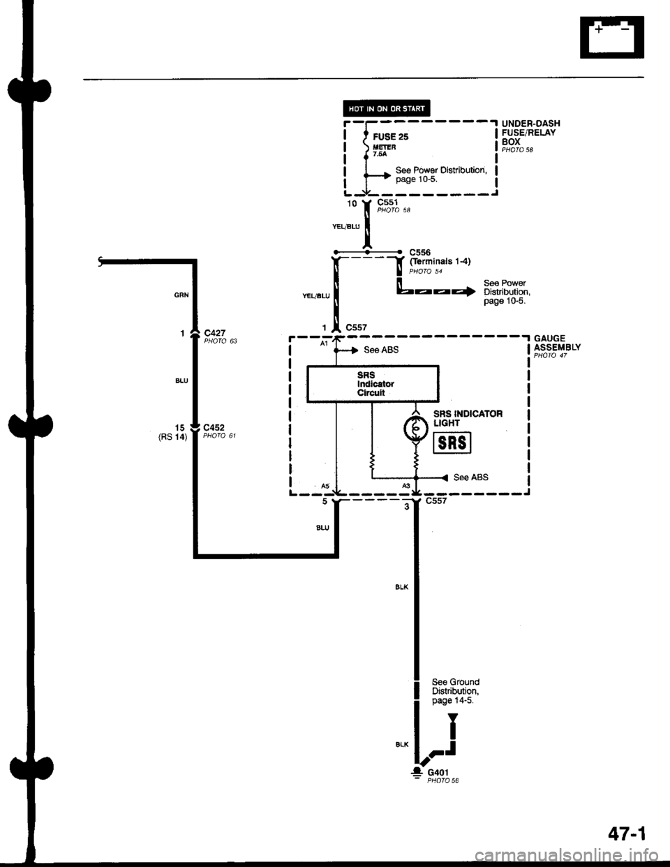ACURA INTEGRA 1998  Service Repair Manual .----------H c556
f ----.|f (rerminals 1-4)
| | PHoro s4
i i se€ Power
"..,"., I 
rt.a-4 
il"J:i.,#:
i1 || cssTGAUGEASSEMBLY
c427
SFS INDICATOf,ltGltT
m
< See ASSI
I
c45215(RS 14)
-------J
47-1 