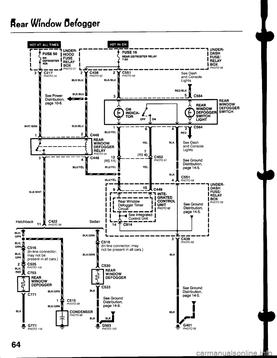 ACURA INTEGRA 1998  Service Repair Manual H"ar ffndow Defogger
---.I UNDER.
i-I,;.;;lH8BJ i
illk.**"llieF iL-Ja---J PEoro 21 L
I DASH
i FUSE/I RELAYI Box
FUSE 16NEAR DEFROSI€B NEIAY7.54
__J PHO|O sA
[._
See Dashand ConsoleLights
Y
"ao,"a" 