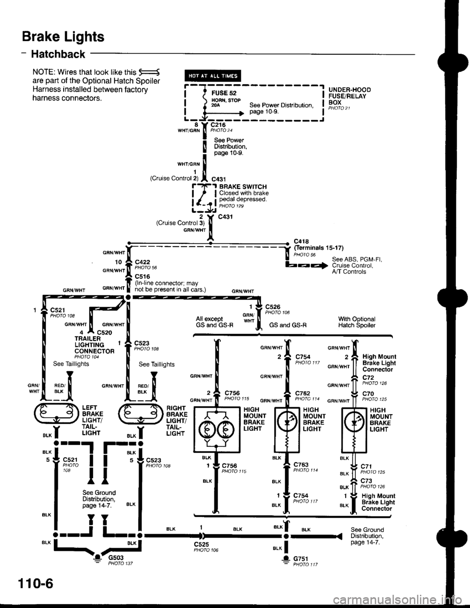ACURA INTEGRA 1998 Service Repair Manual Brake Lights
- Hatchback
c521
NOTE: Wires that look like this q-
are part of the optional Hatch spoiler
Harness installed between factory
harness connectors.See Power Distribution,page 10-9.
UNDER-HOO ACURA INTEGRA 1998 Service Repair Manual Brake Lights
- Hatchback
c521
NOTE: Wires that look like this q-
are part of the optional Hatch spoiler
Harness installed between factory
harness connectors.See Power Distribution,page 10-9.
UNDER-HOO