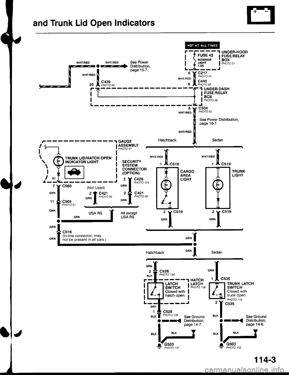 ACURA INTEGRA 1998  Service Repair Manual and Trunk Lid Open lndicators
i-I--*,* lP$3..,9ll?9"
rg::::l-^..*""*.* *,:t?::: i ) ffiF*" l?,oI.,,wHT/FEo WHT/FED See Power
:fJfi:::
r -I-- - -l UNDER-HOOI t FUSE/$ | FUSE/RELAY!  rMr€BroR lB