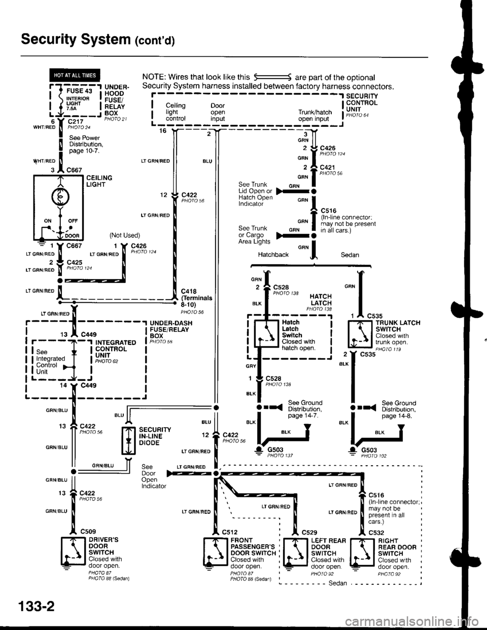 ACURA INTEGRA 1998  Service Repair Manual Security System (contd)
NOTE: Wires that look likethis 5--------5 are part of the ootional
aY cz.tz ||rrrur oPcn rnpur ]wHr RED ll P&?ir rz
I .- - ro 6___z_|f__________Jlf
8,"hT" ll ll see Trunk o"n