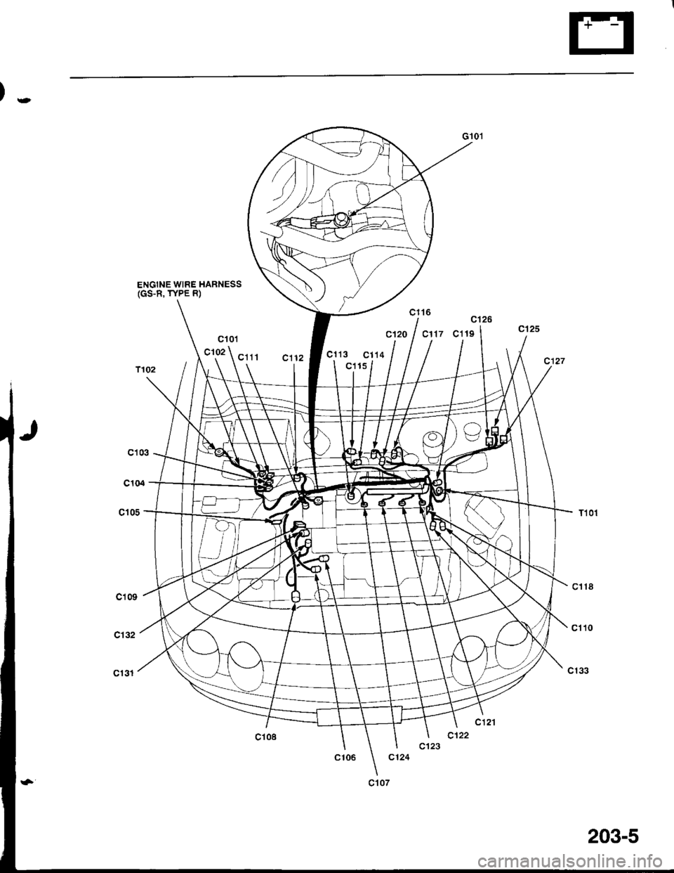ACURA INTEGRA 1998  Service Repair Manual )-,
ENGINE WIRE HARNESS(GS-R, TYPE R)
c101
c102
c1t6c126
cl17cl19
c113 C114
c115
C10i
c104
c105 
203-5 