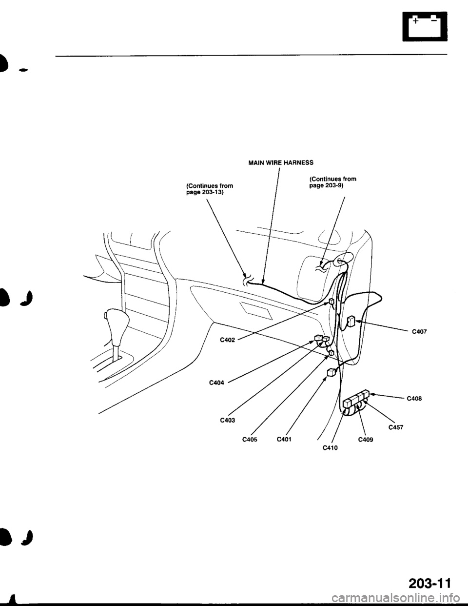 ACURA INTEGRA 1998  Service Repair Manual )r-
(Continues trompage 203-13)
(Contlnues frompage 203-9)
)I
),
MAIN WIRE HARNESS
I
203-11 