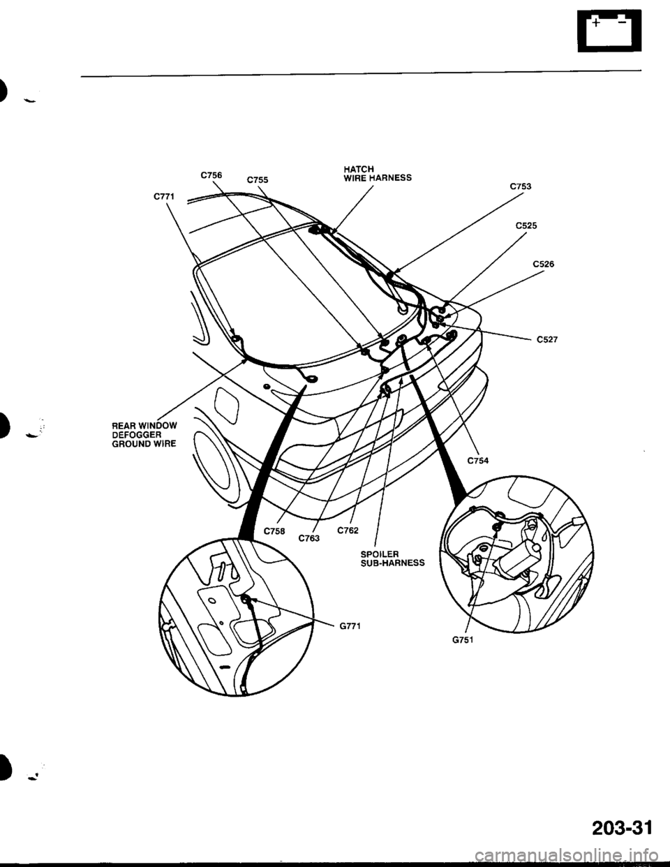 ACURA INTEGRA 1998  Service Repair Manual )_
) -,1
c756 cz5sHATCHWIRE HARNESS
REARDEFOGGERGROUND WIRE
SPOILERSUB"HARNESS
203-31 