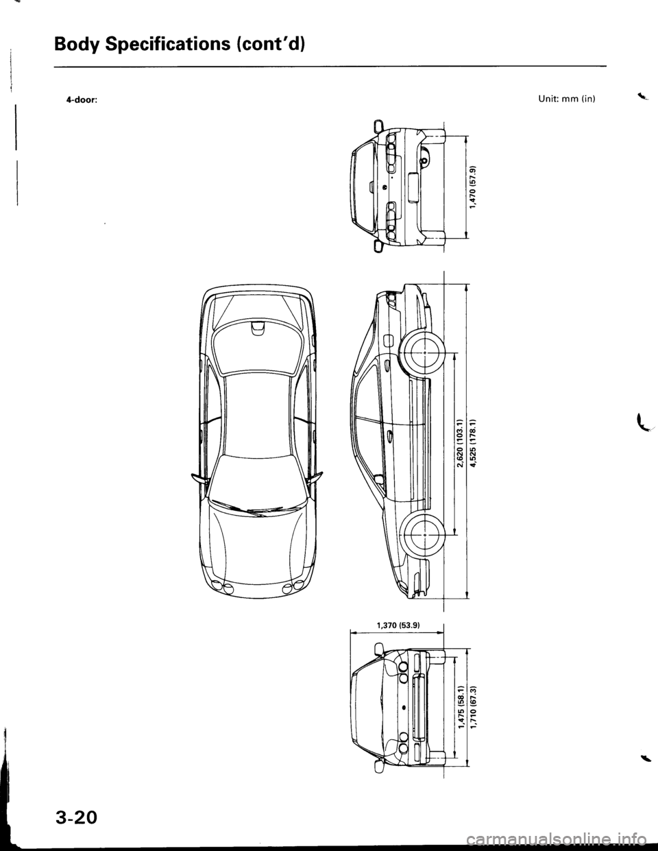 ACURA INTEGRA 1998  Service Repair Manual Body Specifications (contdl
Unit: mm (in)
tc;o
o(oN
dlnIJ)F!t 