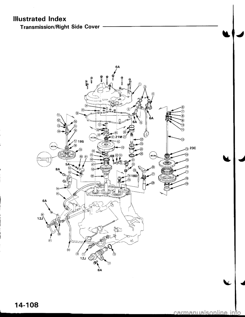 ACURA INTEGRA 1998  Service Repair Manual lllustrated lndex
Transmission/Right Side Cover
6A
12J
3
lt
14-108
J 