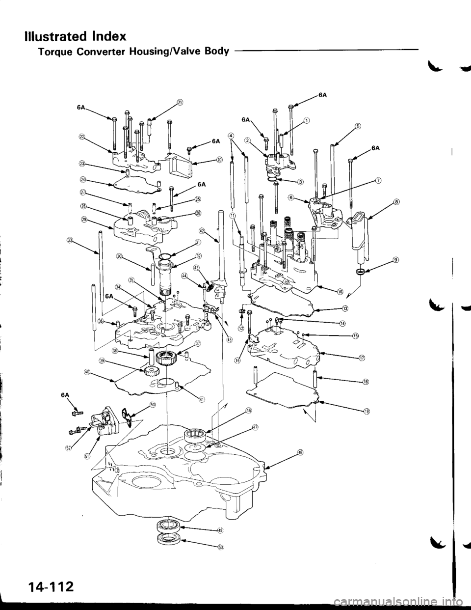 ACURA INTEGRA 1998  Service Repair Manual lllustrated Index
Torque Converter Housing/Valve Body
14-112I
\-{
\.,
6A
x
	 