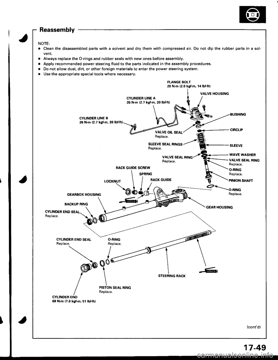 ACURA INTEGRA 1998  Service Repair Manual ra
NOTE:
. Clean the disassembled parts with a solvent and dry them with compressed air. Do not dip the rubber parts in a sol-
venr,
. Always replace the O-rings and rubber seals with new ones before 
