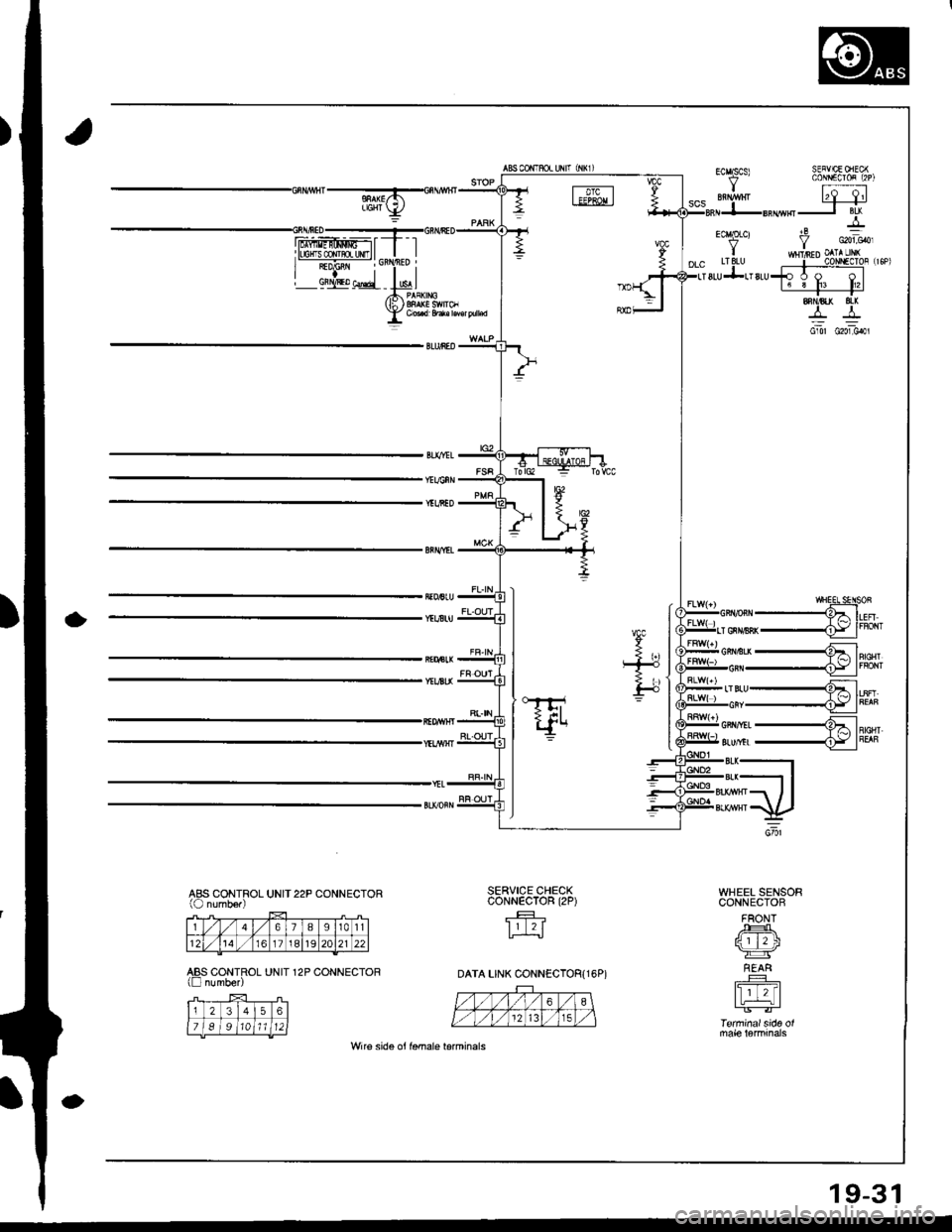 ACURA INTEGRA 1998  Service Repair Manual SEFVCECfiEC{CONMCIOF (2P)
Ecgq f too..,I dinFD OITA LrNiLTILU i -- CoNr€CToF Lr6P)8LU!Lsru-6J;:--l
8AN/OJ( ltx
44cli1 c2o]_crol
IIHEEI SENSOf,-------61,^r
,--Ej.*
ABS CONTROL UNIT22P CONNECTOR{O