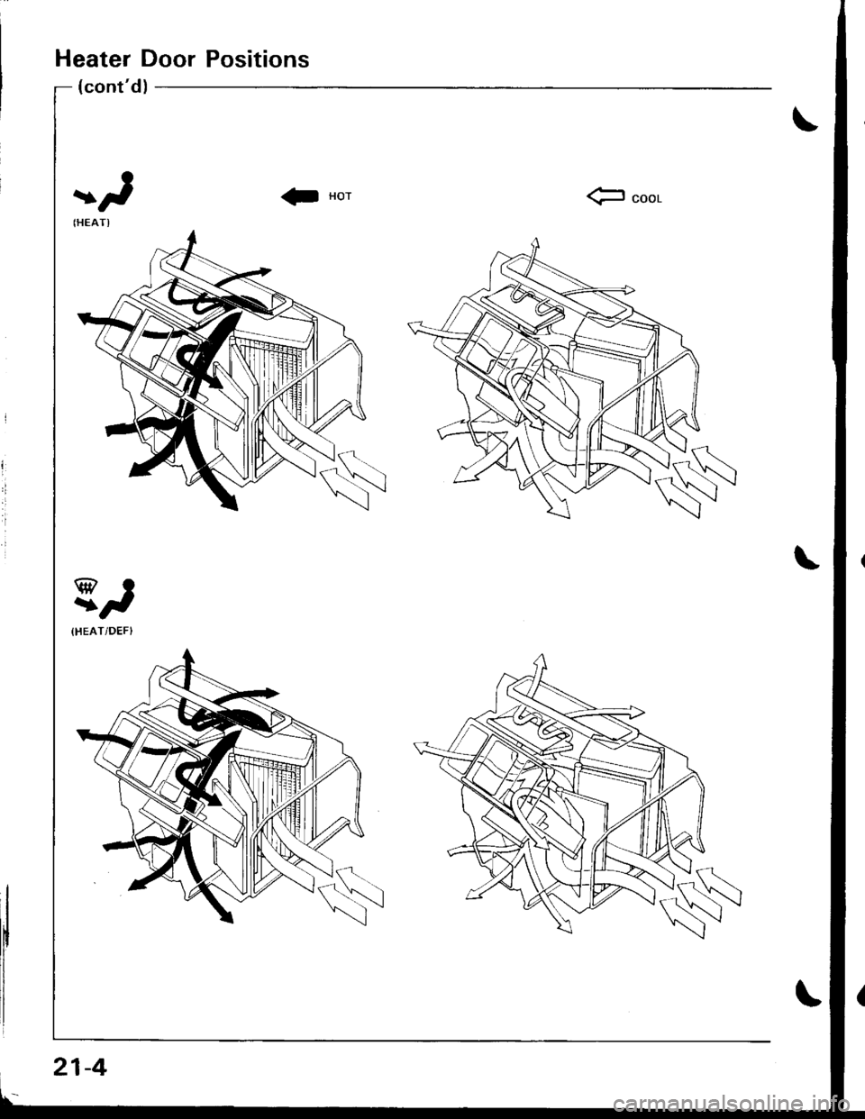 ACURA INTEGRA 1998  Service Repair Manual Heater Door Positions
(contd)
fr seel
21-4 