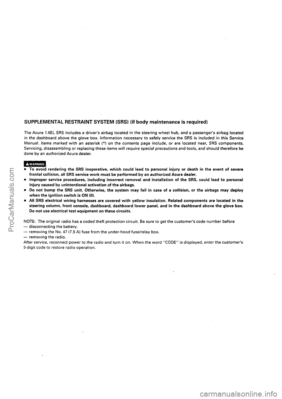 ACURA INTEGRA 1990  Service Repair Manual ProCarManuals.com 