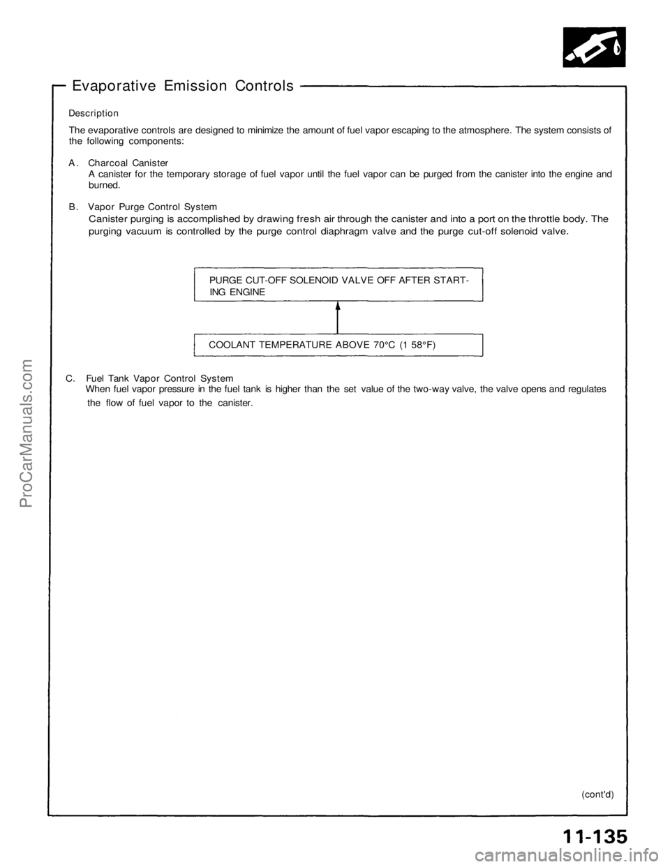 ACURA NSX 1991  Service Repair Manual 
Evaporative Emission Controls

Description

The evaporative controls are designed to minimize the amount of fuel vapor escaping to the atmosphere. The system consists of

the following components:

A