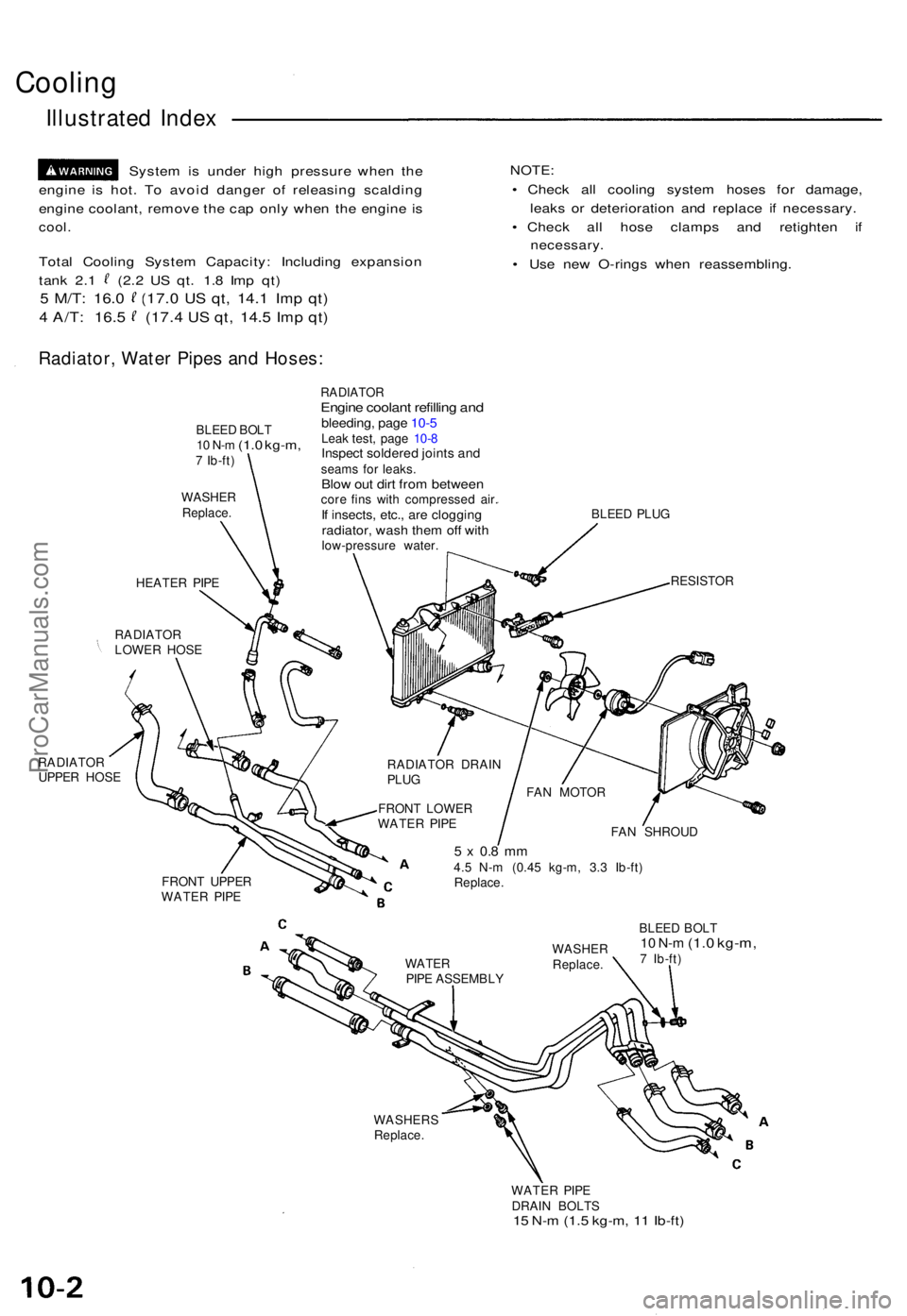 ACURA NSX 1991  Service Repair Manual Cooling
Illustrated  Index
Syste m is unde r hig h pressur e whe n th e
engin e i s hot . T o avoi d dange r o f releasin g scaldin g
engin e coolant , remov e th e ca p onl y whe n th e engin e i s
c