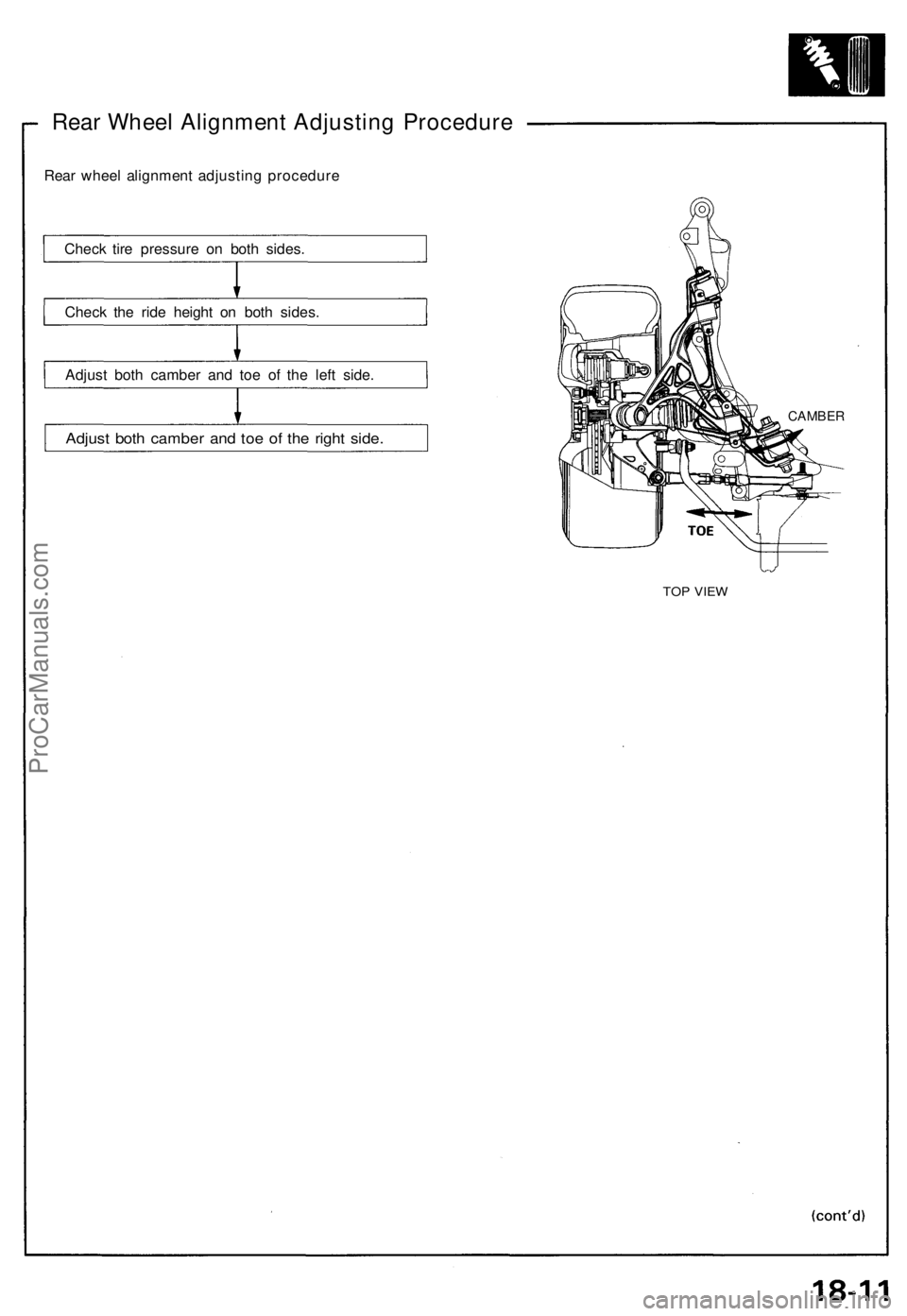 ACURA NSX 1991  Service Repair Manual Rear Whee l Alignmen t Adjustin g Procedur e
Rear whee l alignmen t adjustin g procedur e
Chec k tir e pressur e o n bot h sides .
Chec k th e rid e heigh t o n bot h sides .
Adjus t bot h cambe r an 
