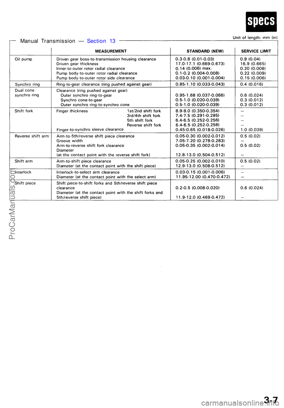 ACURA NSX 1991  Service Repair Manual Manual Transmissio n —  Sectio n 1 3
ProCarManuals.com 