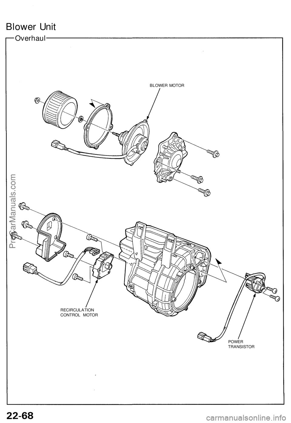 ACURA NSX 1991  Service Repair Manual Blower Uni t
Overhau l
RECIRCULATIO N
CONTRO L MOTO R BLOWE
R MOTO R
POWERTRANSISTO R
ProCarManuals.com 