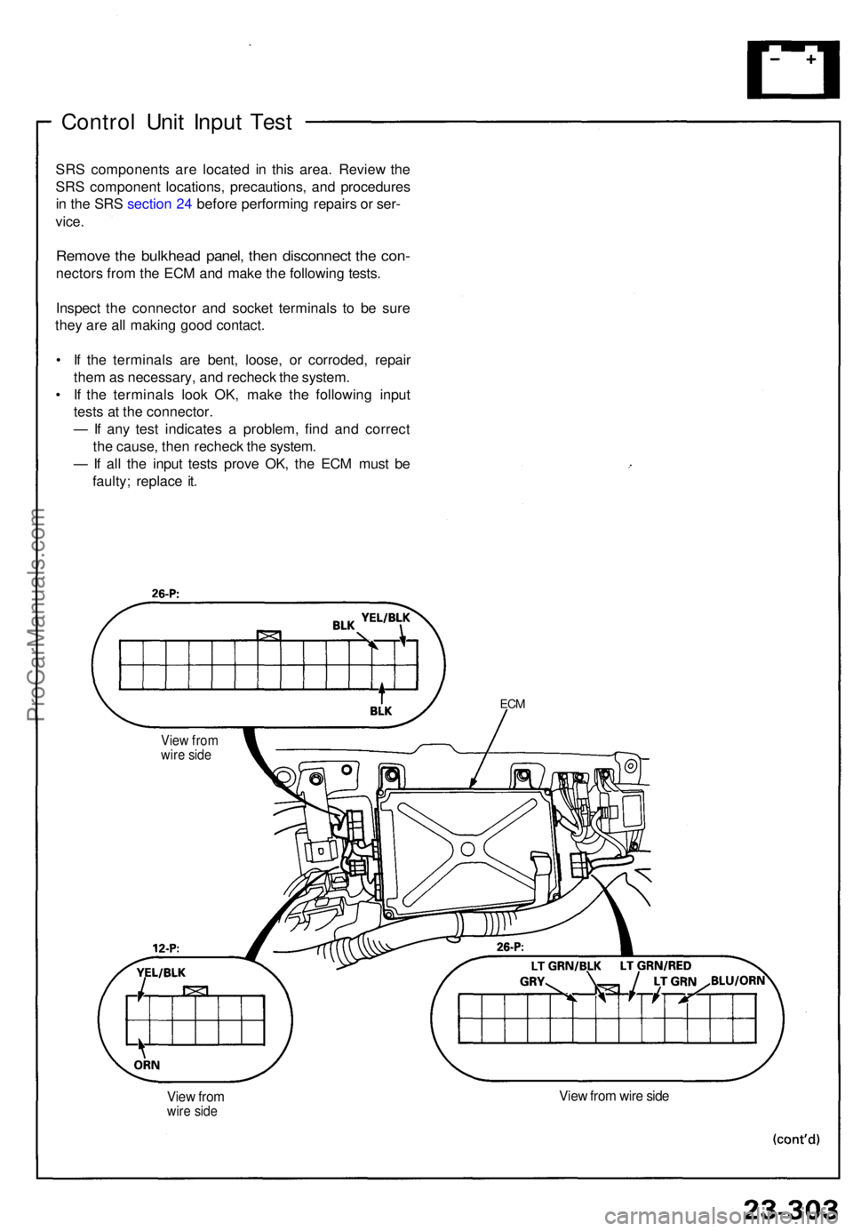 ACURA NSX 1991  Service Repair Manual Control Uni t Inpu t Tes t
SRS component s ar e locate d i n thi s area . Review  the
SR S componen t locations , precautions , an d procedure s
i n  th e SR S sectio n 24  befor e performin g repair 