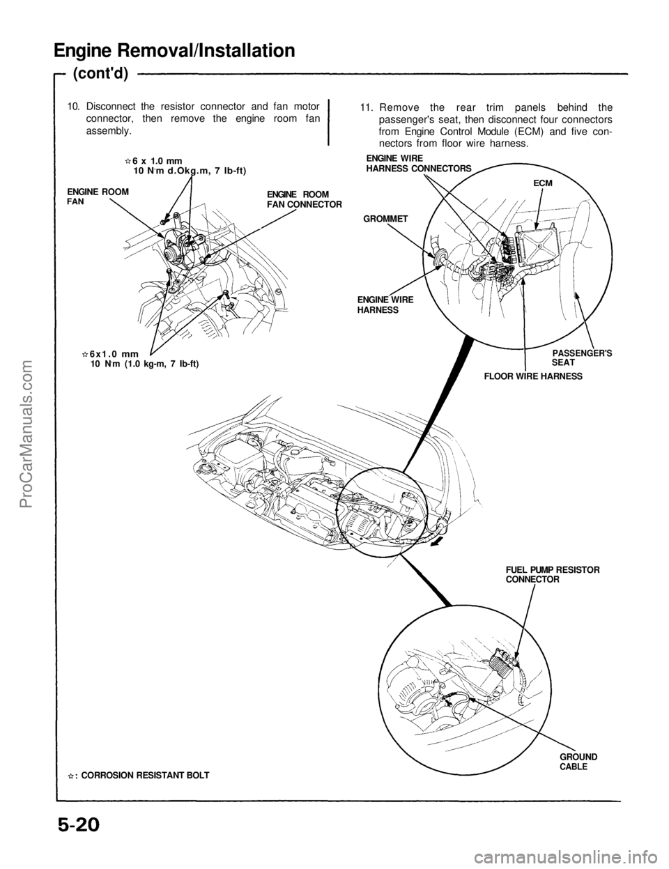 ACURA NSX 1991  Service Repair Manual 
Engine Removal/Installation

(cont'd)

10. Disconnect the resistor connector and fan motor connector, then remove the engine room fan
assembly.
ENGINE ROOM

FAN
 ENGINE ROOM
FAN CONNECTOR
GROMMET
