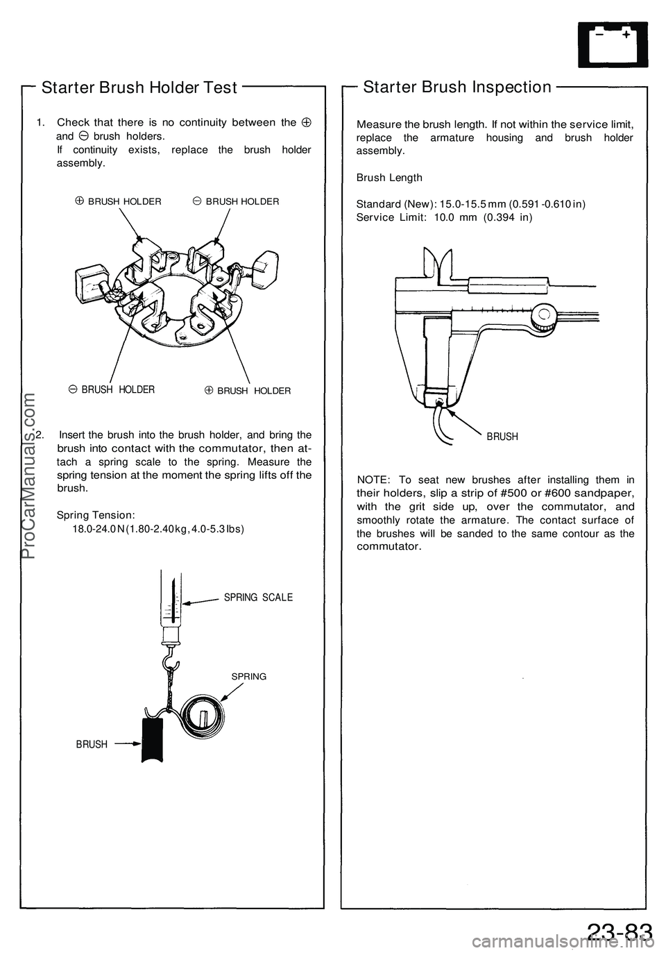 ACURA NSX 1997 Service Repair Manual Starter Brus h Holde r Tes t
1. Chec k tha t ther e i s n o continuit y betwee n th e
and brus h holders .
I f continuit y exists , replac e th e brus h holde r
assembly .
BRUSH HOLDE R BRUSH HOLDE R ACURA NSX 1997 Service Repair Manual Starter Brus h Holde r Tes t
1. Chec k tha t ther e i s n o continuit y betwee n th e
and brus h holders .
I f continuit y exists , replac e th e brus h holde r
assembly .
BRUSH HOLDE R BRUSH HOLDE R