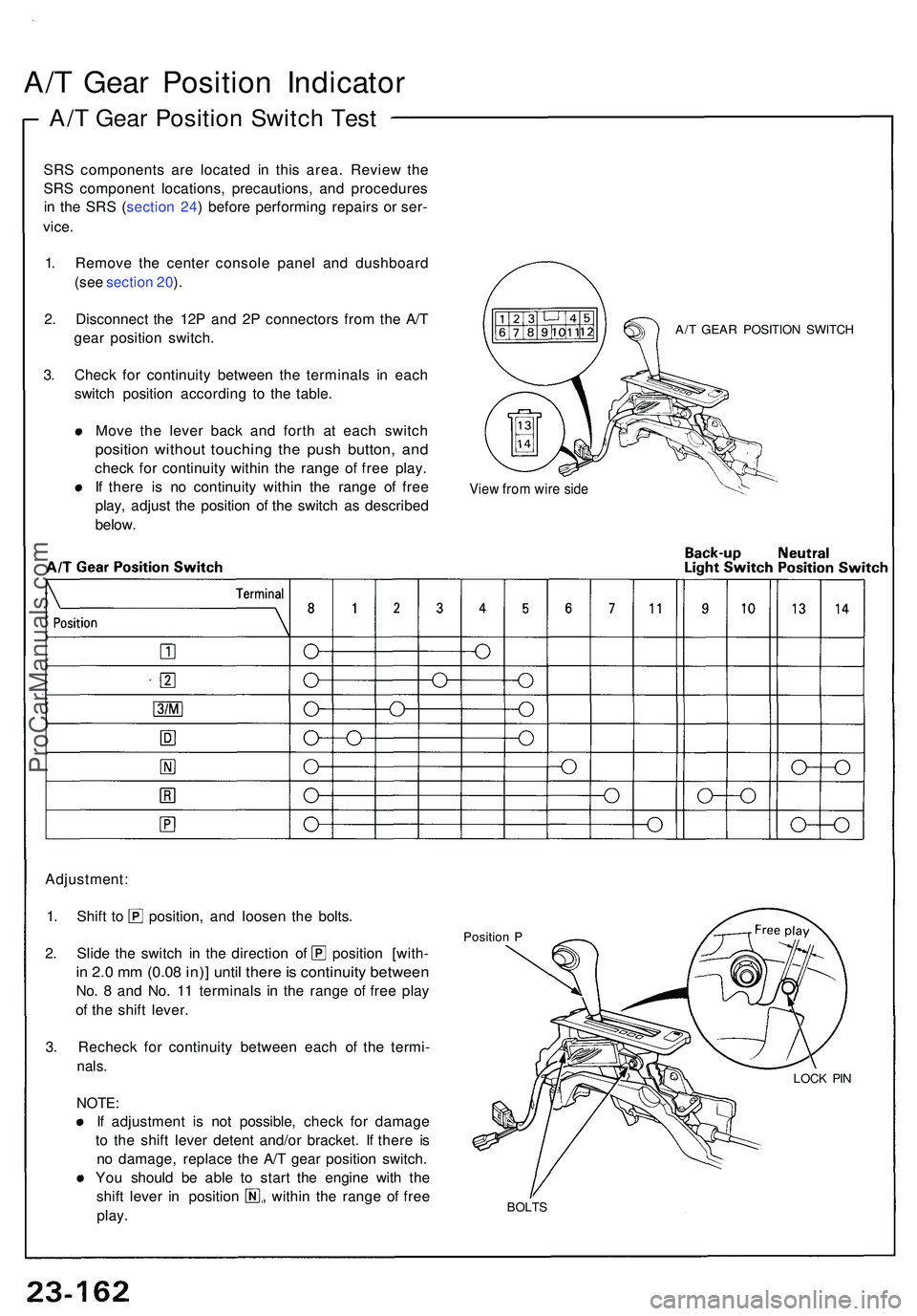 ACURA NSX 1997 Service Repair Manual A/T Gea r Positio n Indicato r
A/T Gea r Positio n Switc h Tes t
SRS component s ar e locate d i n thi s area . Revie w th e
SR S componen t locations , precautions , an d procedure s
i n th e SR S ( ACURA NSX 1997 Service Repair Manual A/T Gea r Positio n Indicato r
A/T Gea r Positio n Switc h Tes t
SRS component s ar e locate d i n thi s area . Revie w th e
SR S componen t locations , precautions , an d procedure s
i n th e SR S (