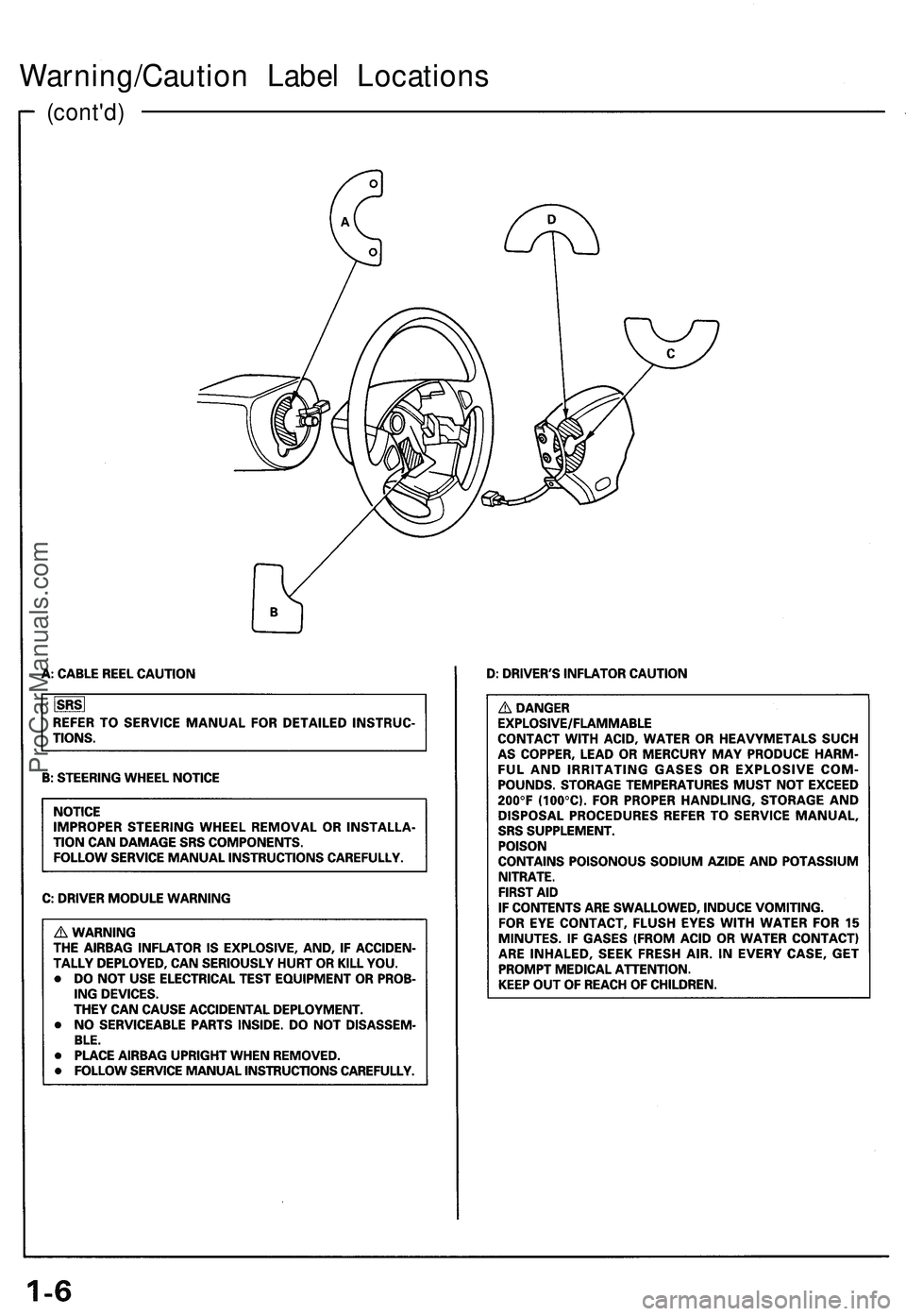 ACURA NSX 1997  Service Repair Manual 
(cont'd)
Warning/Caution Label LocationsProCarManuals.com 