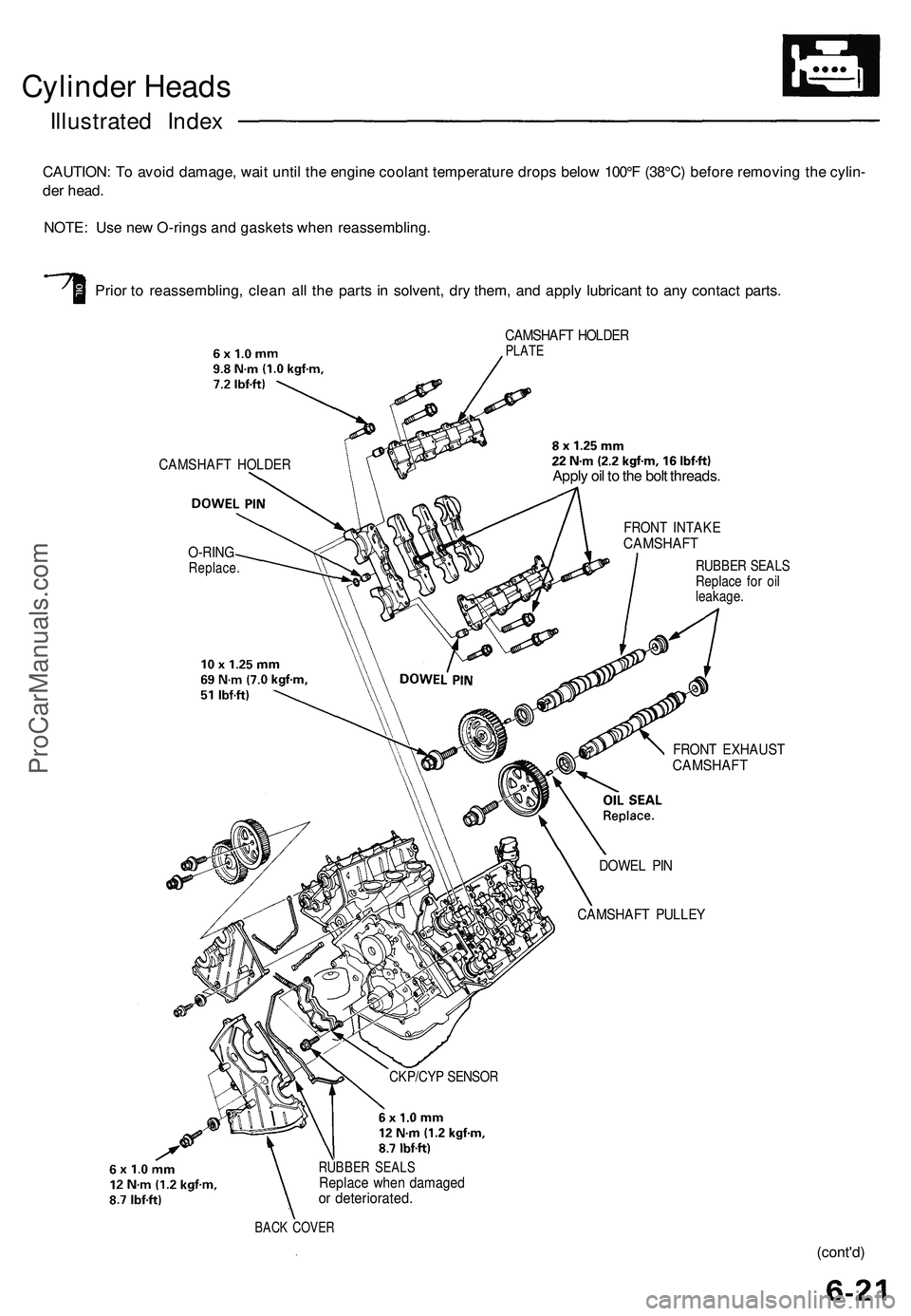 ACURA NSX 1997  Service Repair Manual 
Cylinder Heads

Illustrated Index

CAUTION: To avoid damage, wait until the engine coolant temperature drops below 100°F (38°C) before removing the cylin-

der head.

NOTE: Use new O-rings and gask