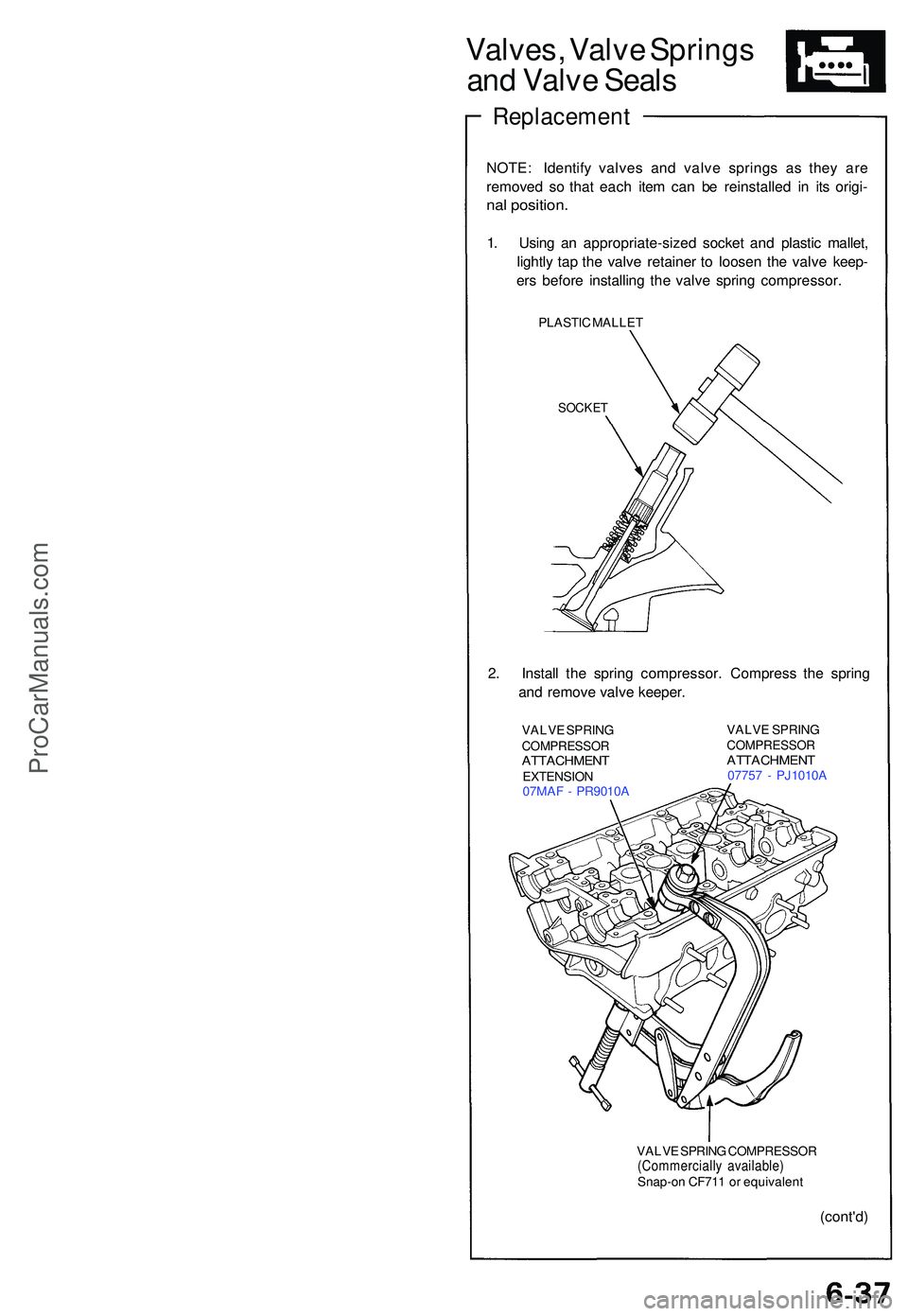 ACURA NSX 1997  Service Repair Manual Valves, Valv e Spring s
an d Valv e Seal s
Replacemen t
NOTE: Identif y valve s an d valv e spring s a s the y ar e
remove d s o tha t eac h ite m ca n b e reinstalle d i n it s origi -
nal position .