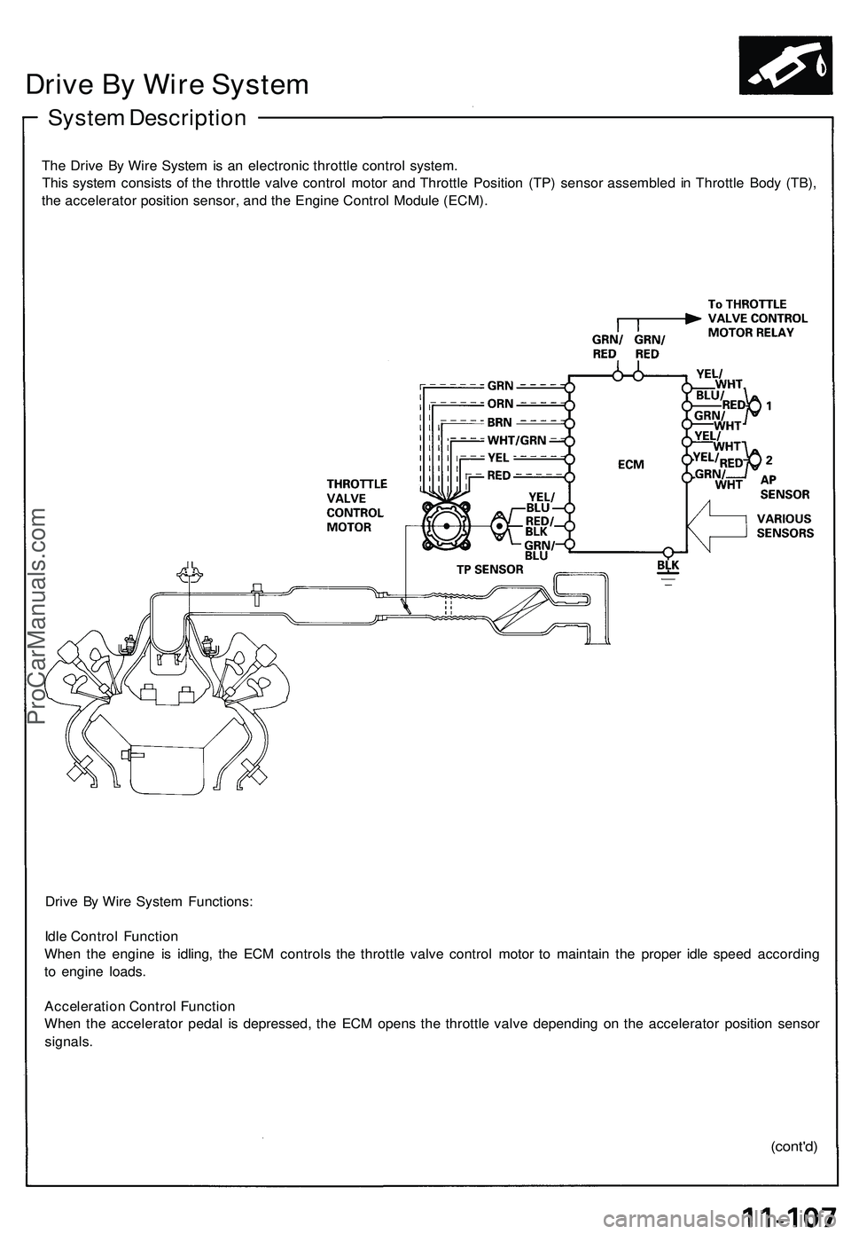 ACURA NSX 1997  Service Repair Manual Drive B y Wir e Syste m
System  Descriptio n
The Driv e B y Wir e Syste m is a n electroni c throttl e contro l system .
Thi s syste m consist s of  the throttl e valv e contro l moto r an d Throttl e