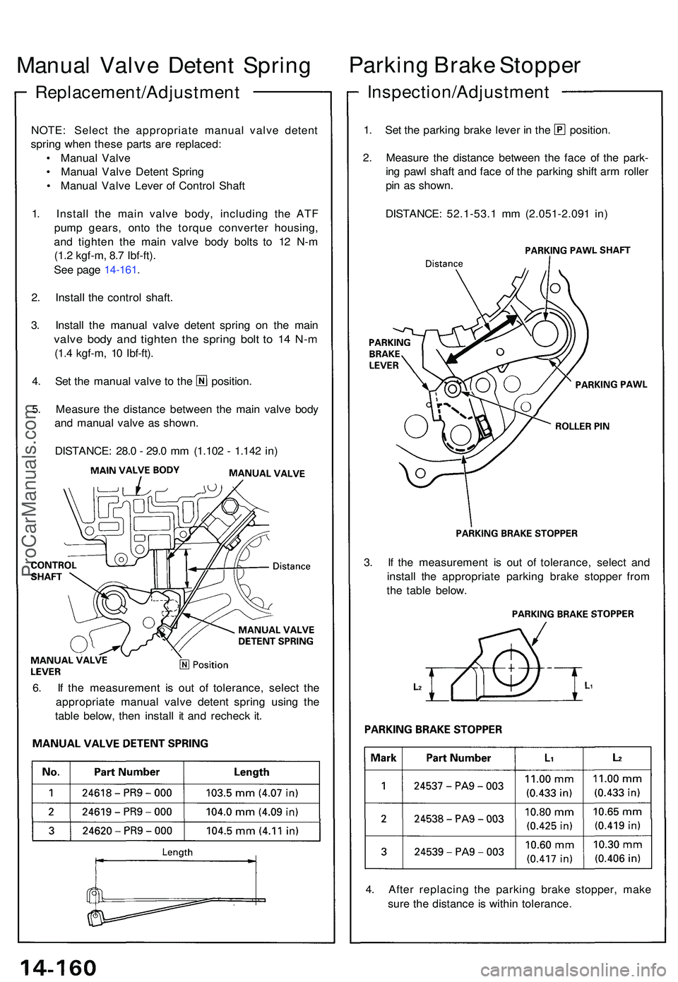 ACURA NSX 1997  Service Repair Manual Replacement/Adjustment
Manual Valv e Deten t Sprin gParkin
g Brak e Stoppe r
Inspection/Adjustmen t
NOTE: Selec t th e appropriat e manua l valv e deten t
sprin g whe n thes e part s ar e replaced :
