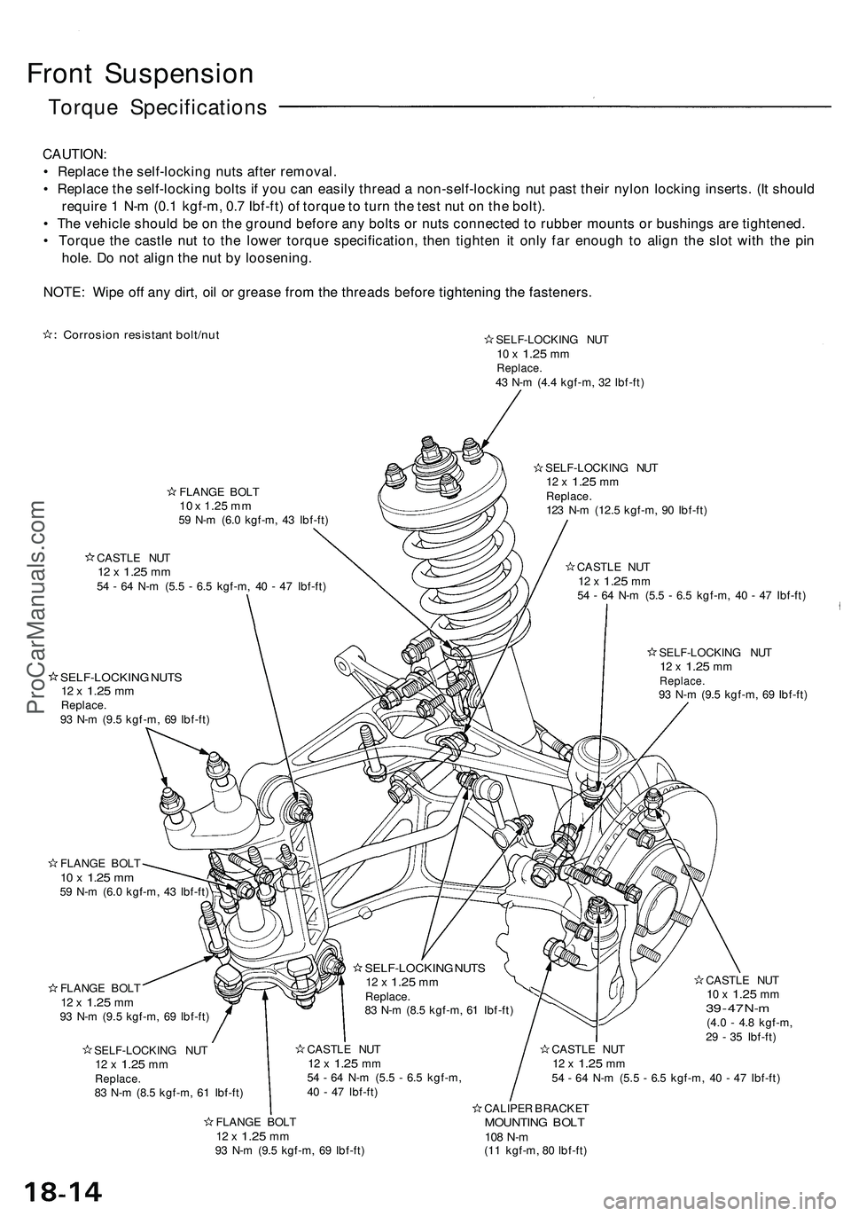 ACURA NSX 1997 Service Repair Manual Front Suspensio n
Torque Specification s
CAUTION:
• Replac e th e self-lockin g nut s afte r removal .
• Replac e th e self-lockin g bolt s if yo u ca n easil y threa d a non-self-lockin g nu t ACURA NSX 1997 Service Repair Manual Front Suspensio n
Torque Specification s
CAUTION:
• Replac e th e self-lockin g nut s afte r removal .
• Replac e th e self-lockin g bolt s if yo u ca n easil y threa d a non-self-lockin g nu t