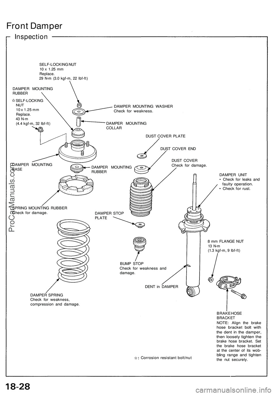 ACURA NSX 1997 Service Repair Manual Front Dampe r
Inspectio n
SELF-LOCKIN G NU T10 x 1.2 5 mmReplace .29 N- m (3. 0 kgf-m , 2 2 Ibf-ft )
DAMPE R MOUNTIN GRUBBER
SELF-LOCKIN GNUT10 x 1.25 mmReplace .43 N- m(4.4 kgf-m , 3 2 Ibf-ft ACURA NSX 1997 Service Repair Manual Front Dampe r
Inspectio n
SELF-LOCKIN G NU T10 x 1.2 5 mmReplace .29 N- m (3. 0 kgf-m , 2 2 Ibf-ft )
DAMPE R MOUNTIN GRUBBER
SELF-LOCKIN GNUT10 x 1.25 mmReplace .43 N- m(4.4 kgf-m , 3 2 Ibf-ft