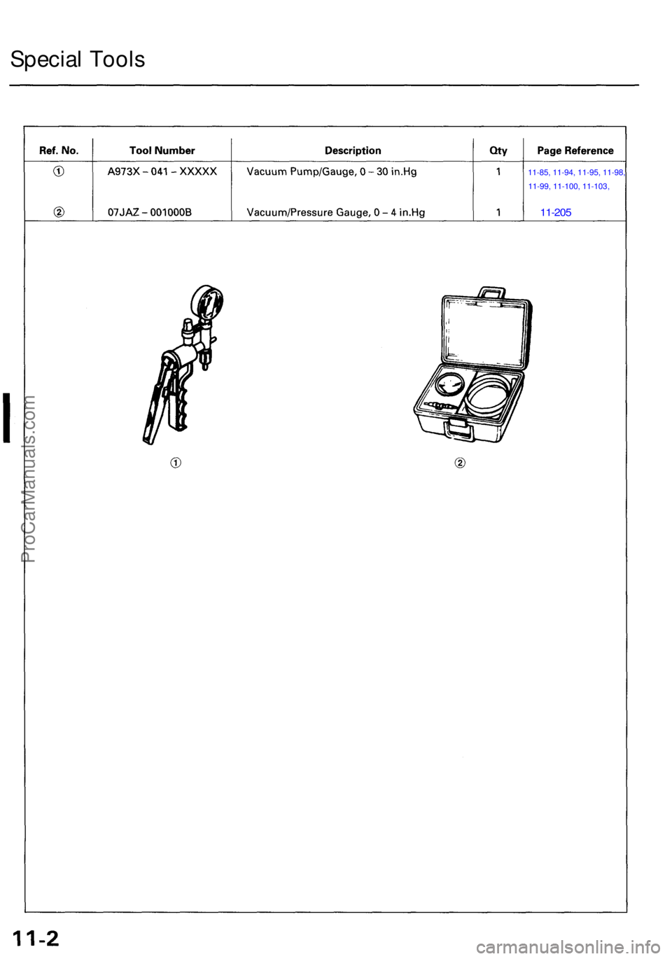 ACURA RL KA9 1996  Service Repair Manual Special Tool s
11-85, 11-94, 11-95, 11-98,
11-99, 11-100, 11-103, 
11-205
ProCarManuals.com 